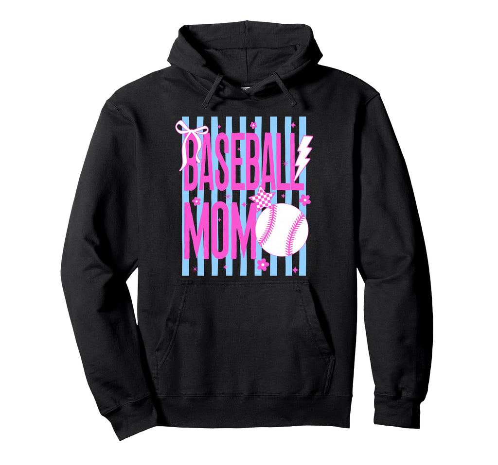 Baseball Mom Striped Bow Hoodie - Unique Graphic for Adults - T-Shirt, Sweatshirt, Hoodie