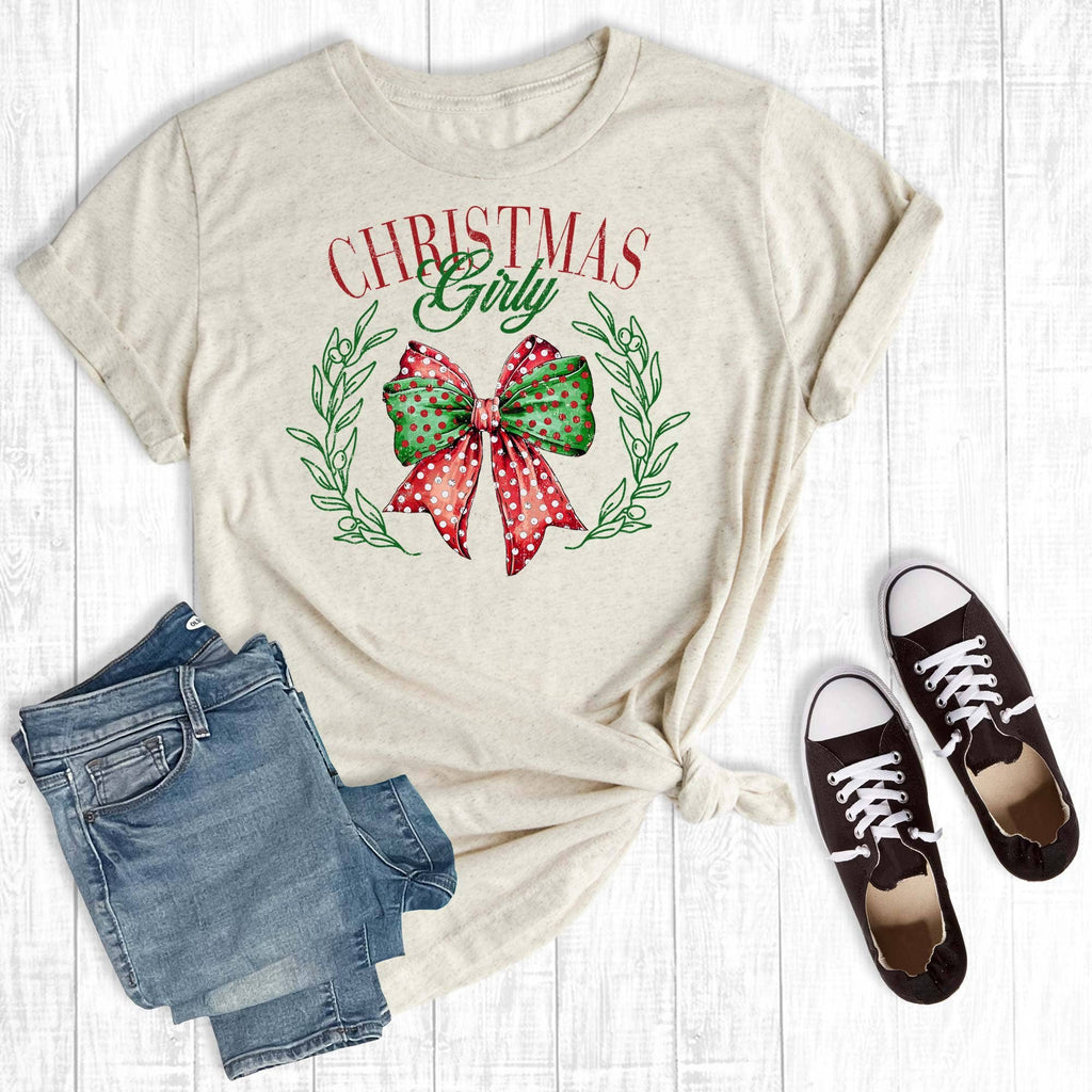 Retro Christmas Girly Coquette Bow Graphic - Adult & Kids T-Shirts, Sweatshirts & Hoodies apparel design preview 1