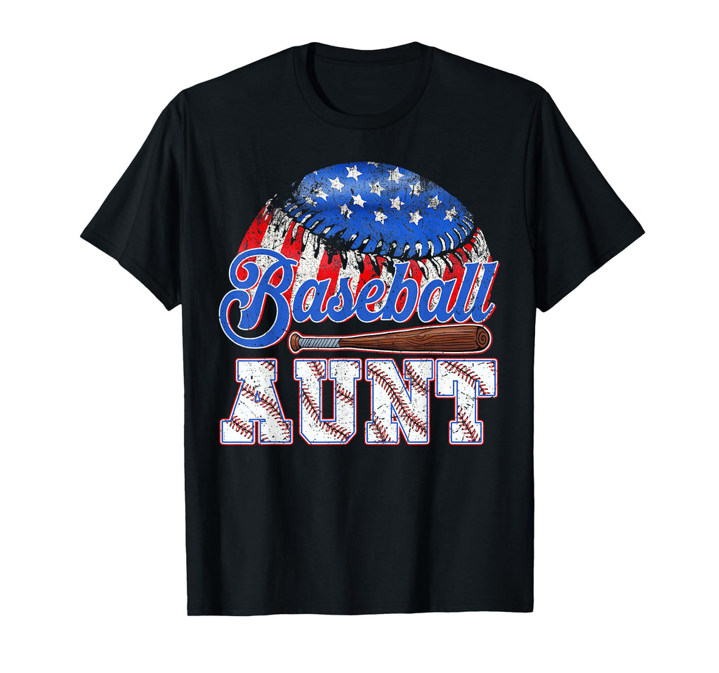Baseball Aunt Usa Flag Mothers Day T-Shirt - Aesthetic Graphic Men Women - T-Shirt, Sweatshirt, Hoodie