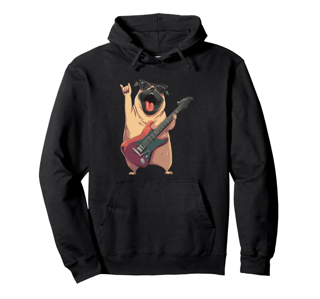 Rockstar Pug Sunglasses Electric Guitar Hoodie - Streetwear Style Unisex - T-Shirt, Sweatshirt, Hoodie