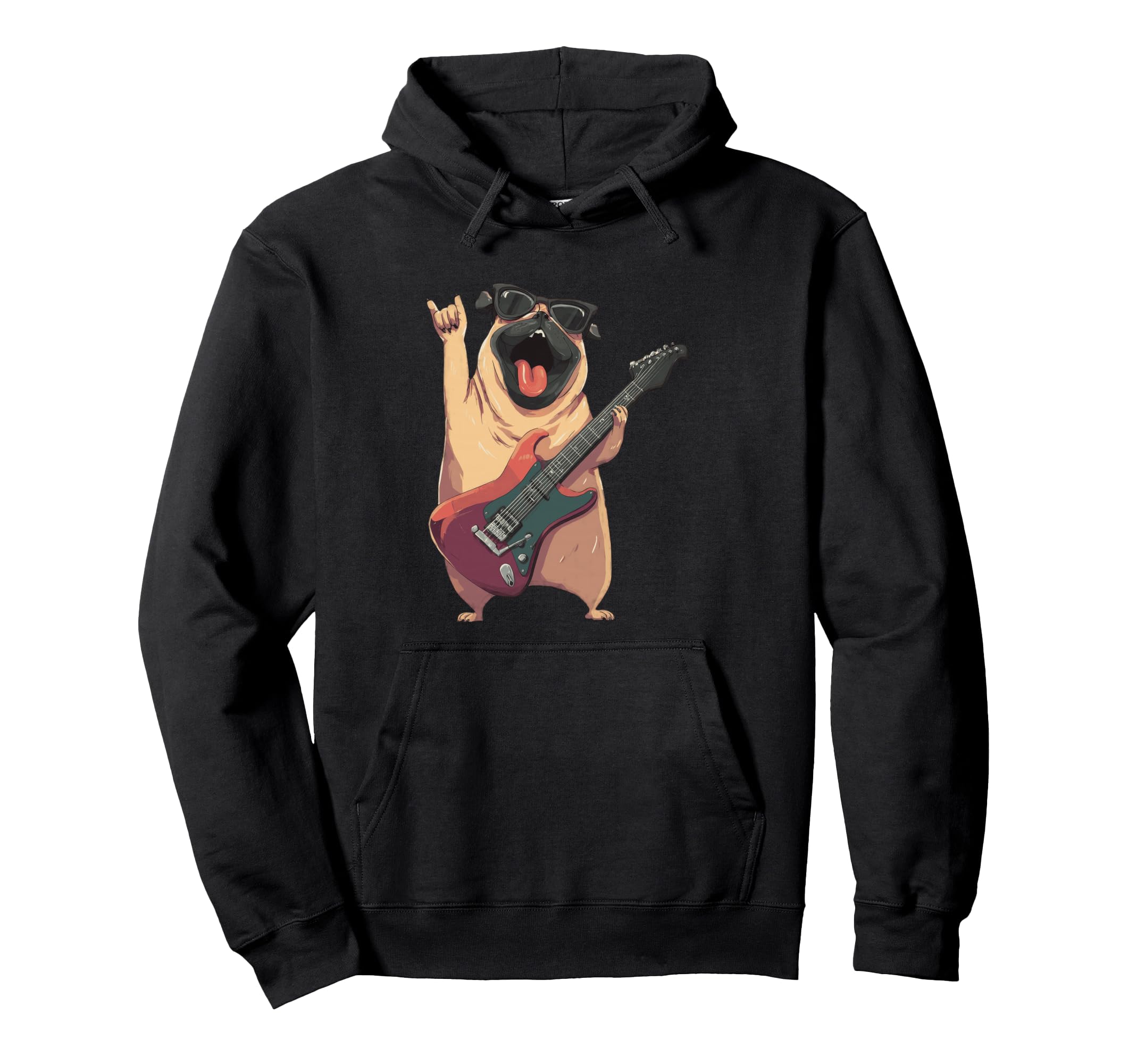 Rockstar Pug Sunglasses Electric Guitar Hoodie - Streetwear Style Unisex - T-Shirt, Sweatshirt, Hoodie