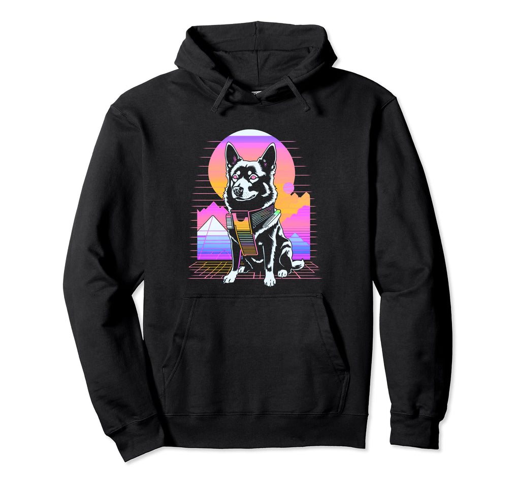 Vaporwave Aesthetic Dog Hoodie - Fun Novelty Design for Adults - T-Shirt, Sweatshirt, Hoodie