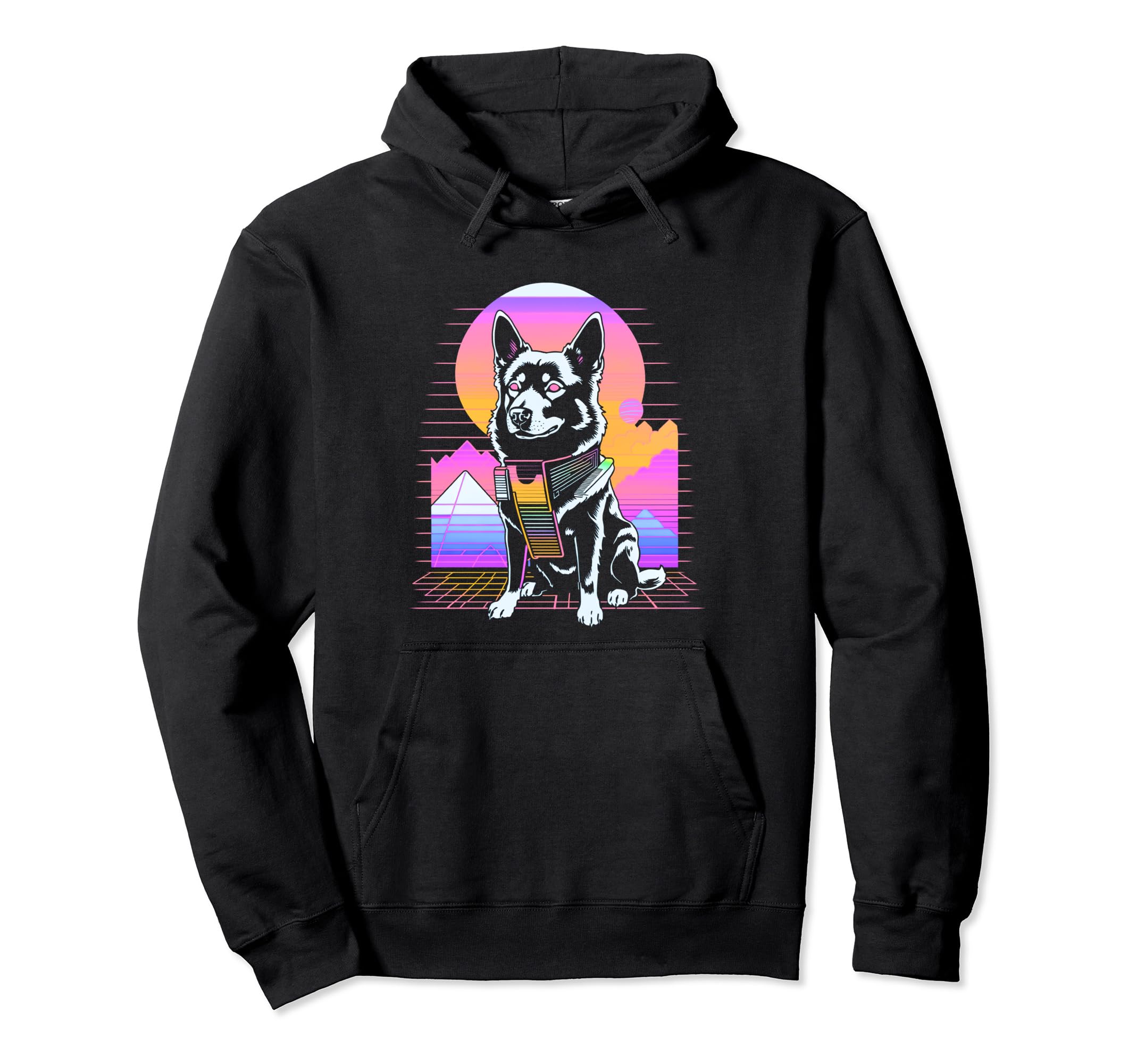 Vaporwave Aesthetic Dog Hoodie - Fun Novelty Design for Adults - T-Shirt, Sweatshirt, Hoodie