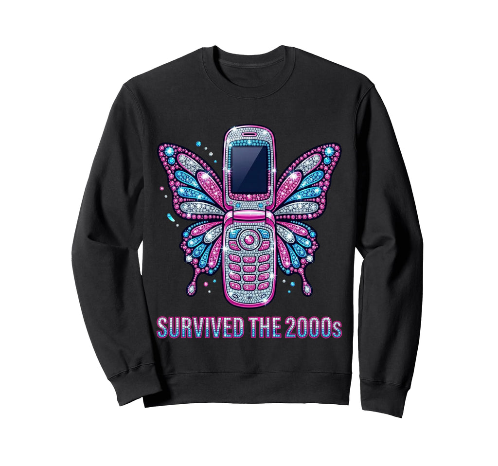Survived 2000S Y2K Flip Phone Sweatshirt - Aesthetic Graphic Men Women - T-Shirt, Sweatshirt, Hoodie