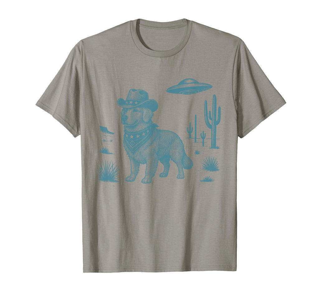 Golden Retriever Cowboy Ufo Western T-Shirt - Minimalist Print Men Women - T-Shirt, Sweatshirt, Hoodie