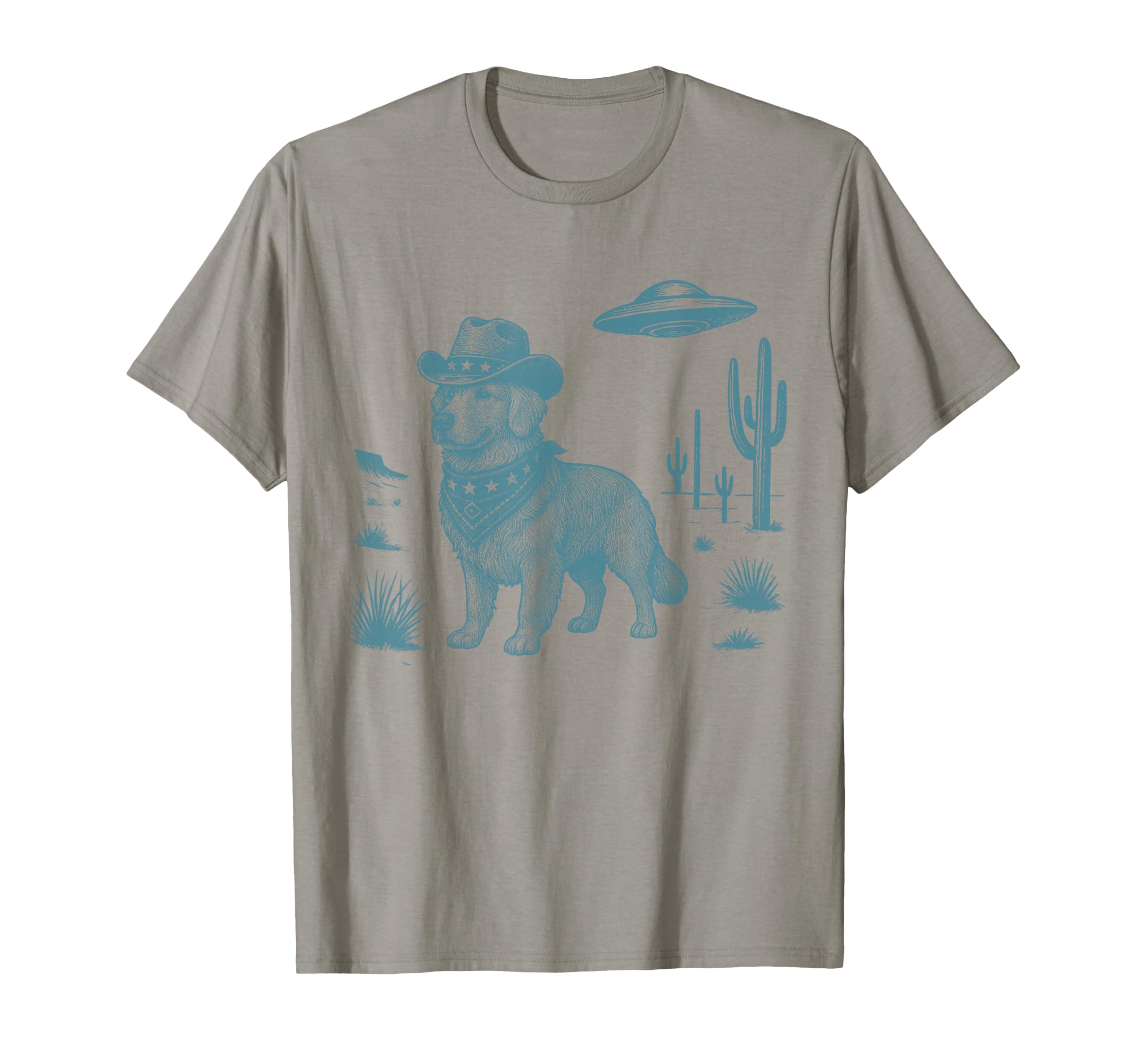 Golden Retriever Cowboy Ufo Western T-Shirt - Minimalist Print Men Women - T-Shirt, Sweatshirt, Hoodie
