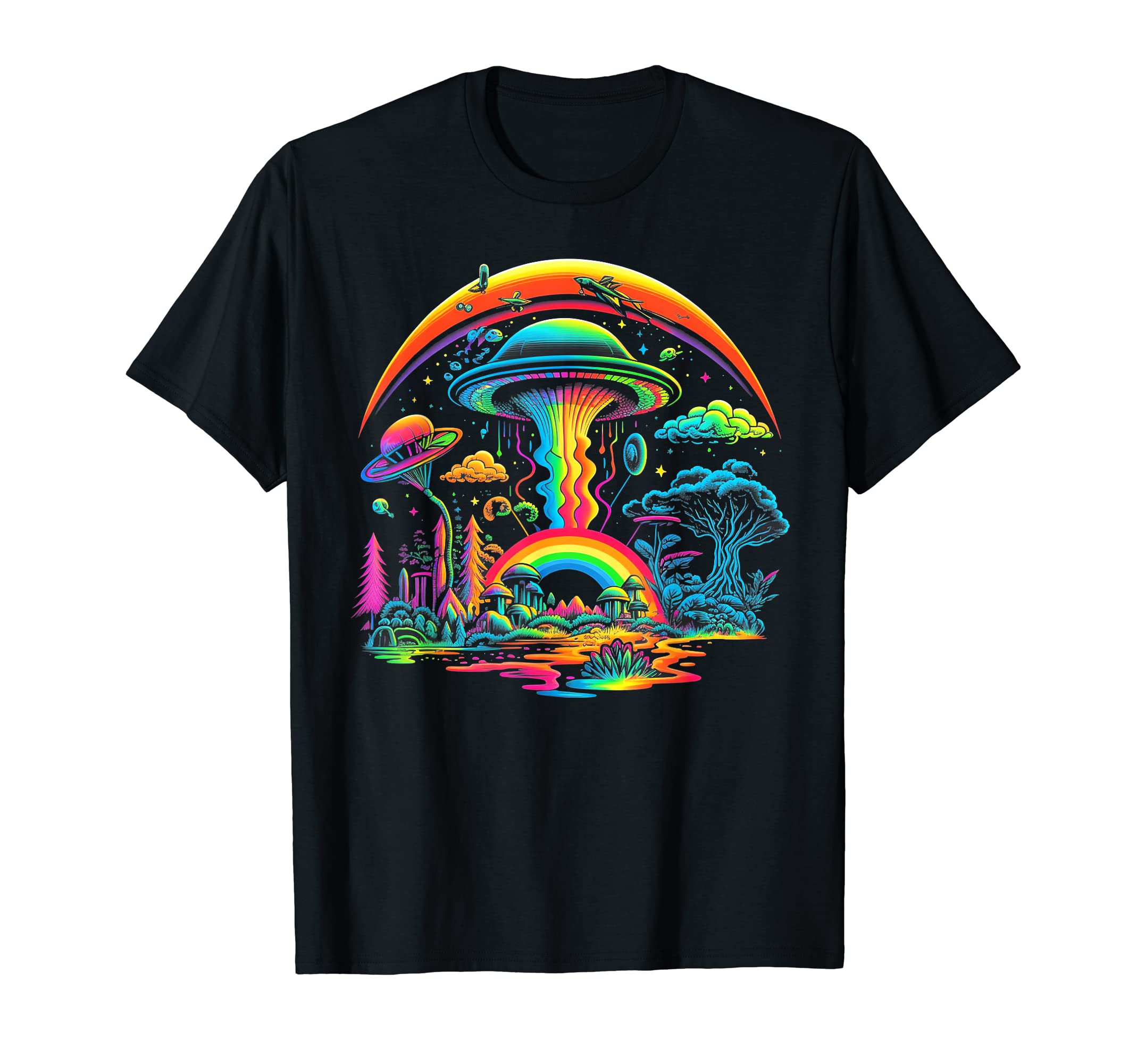 Ufo Funny Alien Mushroom 60S 80S 70S T-Shirt - Casual Everyday Wear Unisex - T-Shirt, Sweatshirt, Hoodie