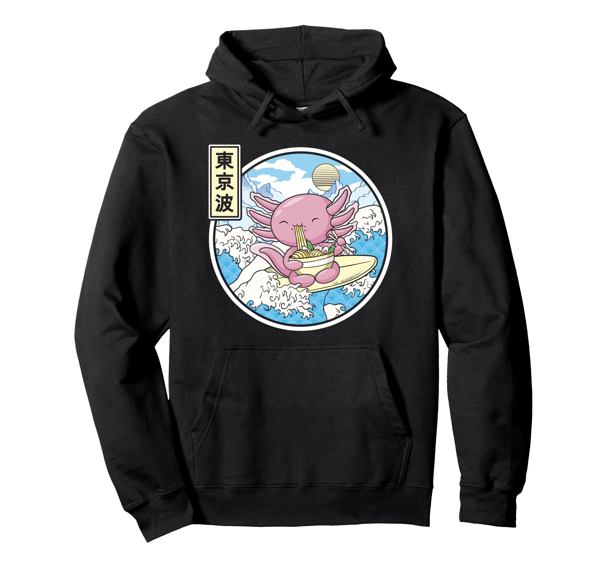 Axolotl Eating Ramen Japan Waves Anime Hoodie - Graphic Print Men Women - T-Shirt, Sweatshirt, Hoodie