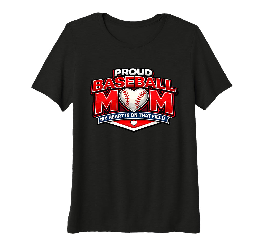Womens Proud Baseball Mom My Heart Tri T-Shirt - Novelty Apparel Men Women - T-Shirt, Sweatshirt, Hoodie
