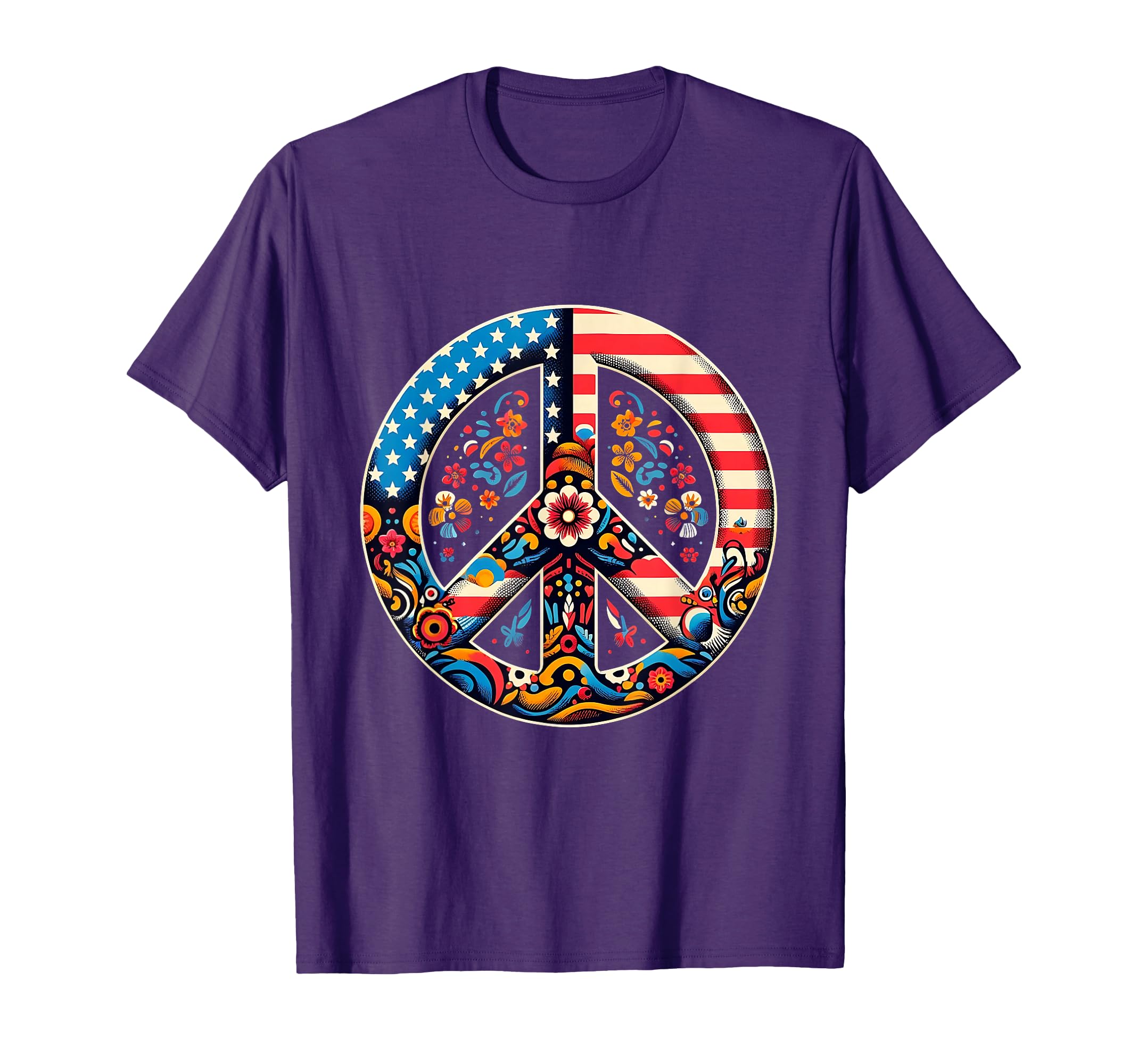 Patriotic Peace Sign Floral Symbol Usa T-Shirt - Unique Graphic Men Women - T-Shirt, Sweatshirt, Hoodie