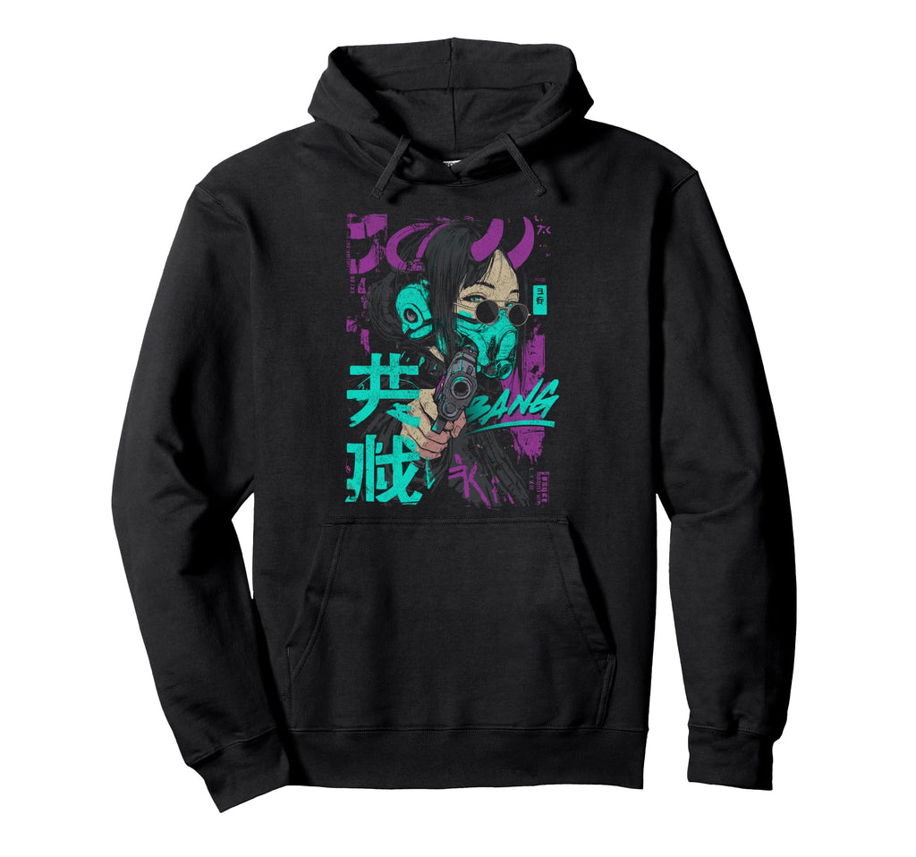 Japanese Streetwear Gothic Gun Bang Hoodie - Fun Novelty Design for Adults - T-Shirt, Sweatshirt, Hoodie