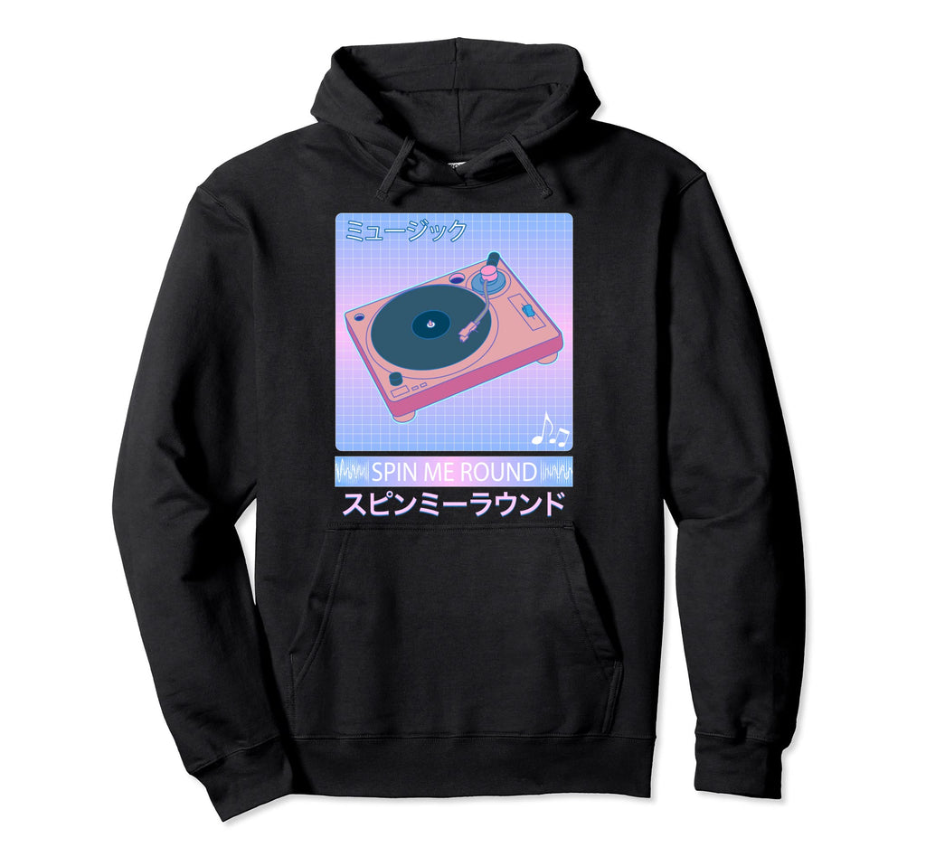 Vaporwave Record Player 80S Japanese Hoodie - Fun Novelty Design Men Women - T-Shirt, Sweatshirt, Hoodie