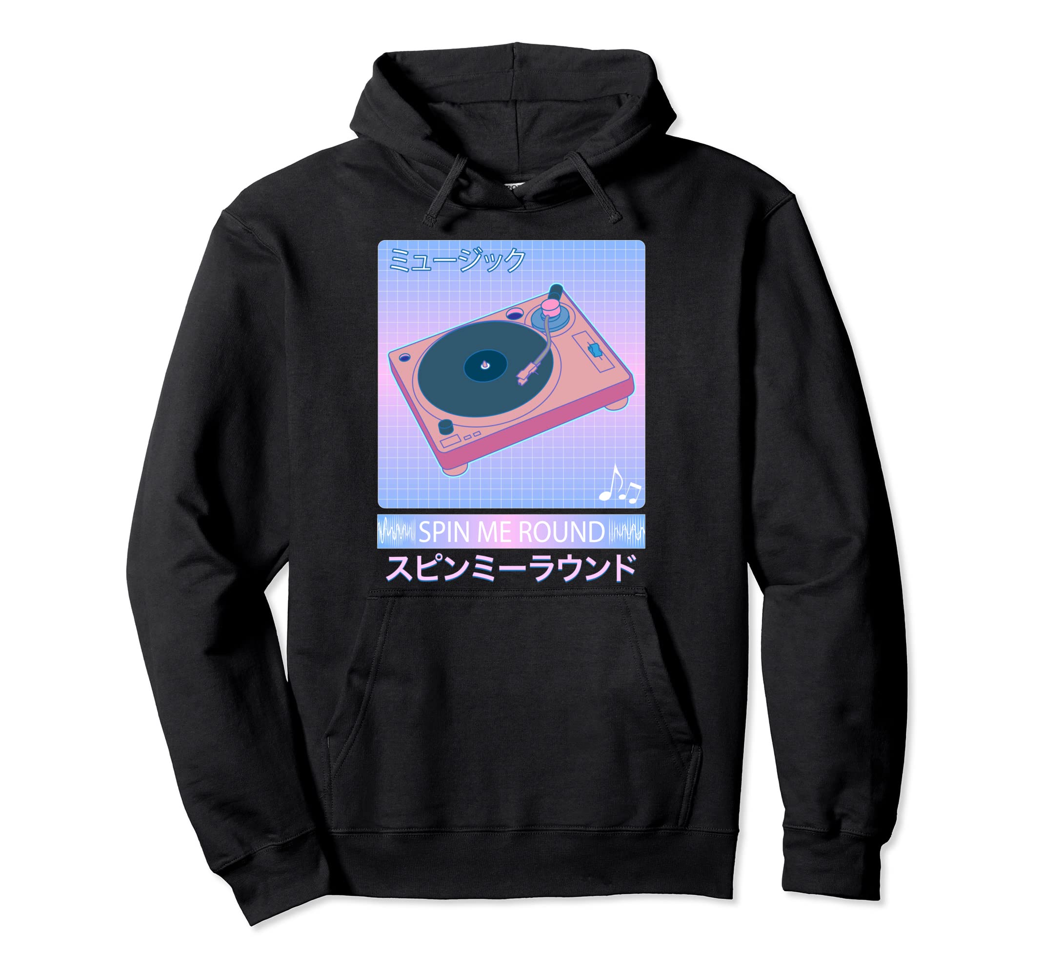 Vaporwave Record Player 80S Japanese Hoodie - Fun Novelty Design Men Women - T-Shirt, Sweatshirt, Hoodie