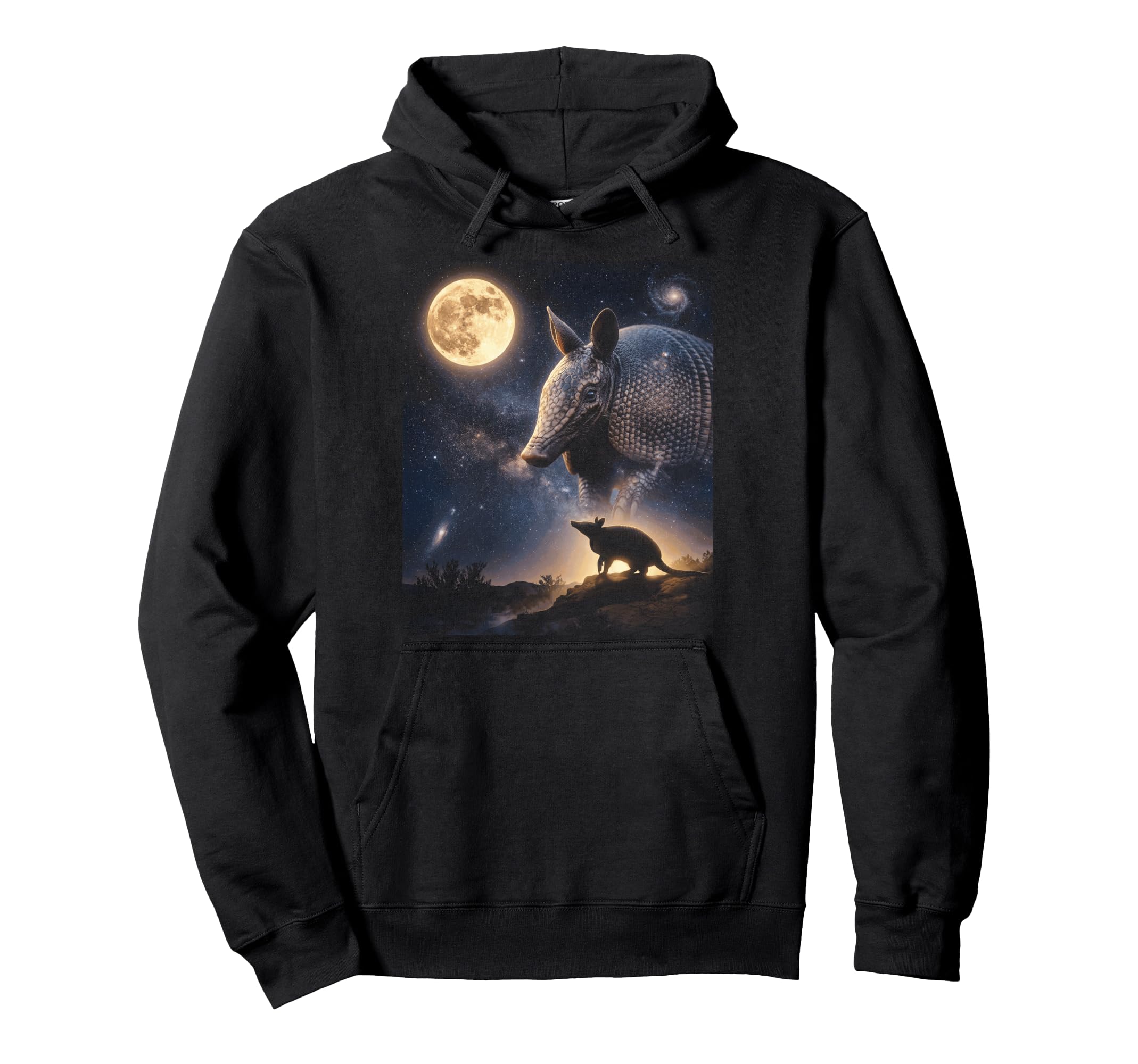 Howling Armadillo Full Moon Starry Night Hoodie - Minimalist Print Unisex - T-Shirt, Sweatshirt, Hoodie