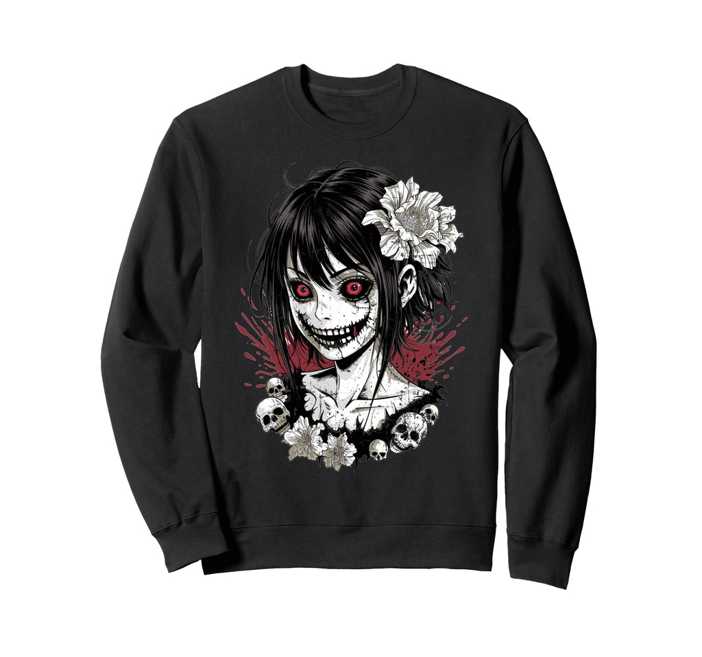 Horror Anime Goth Oni Mask Creepy Sweatshirt - Trendy Graphic Unisex - T-Shirt, Sweatshirt, Hoodie