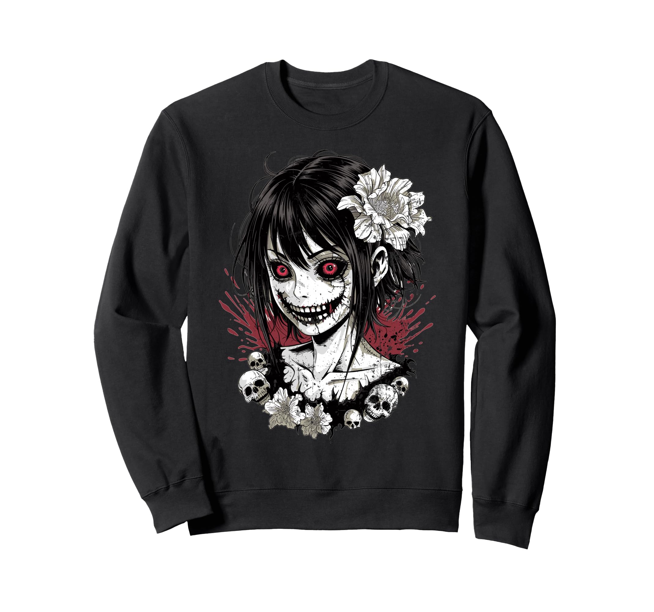 Horror Anime Goth Oni Mask Creepy Sweatshirt - Trendy Graphic Unisex - T-Shirt, Sweatshirt, Hoodie