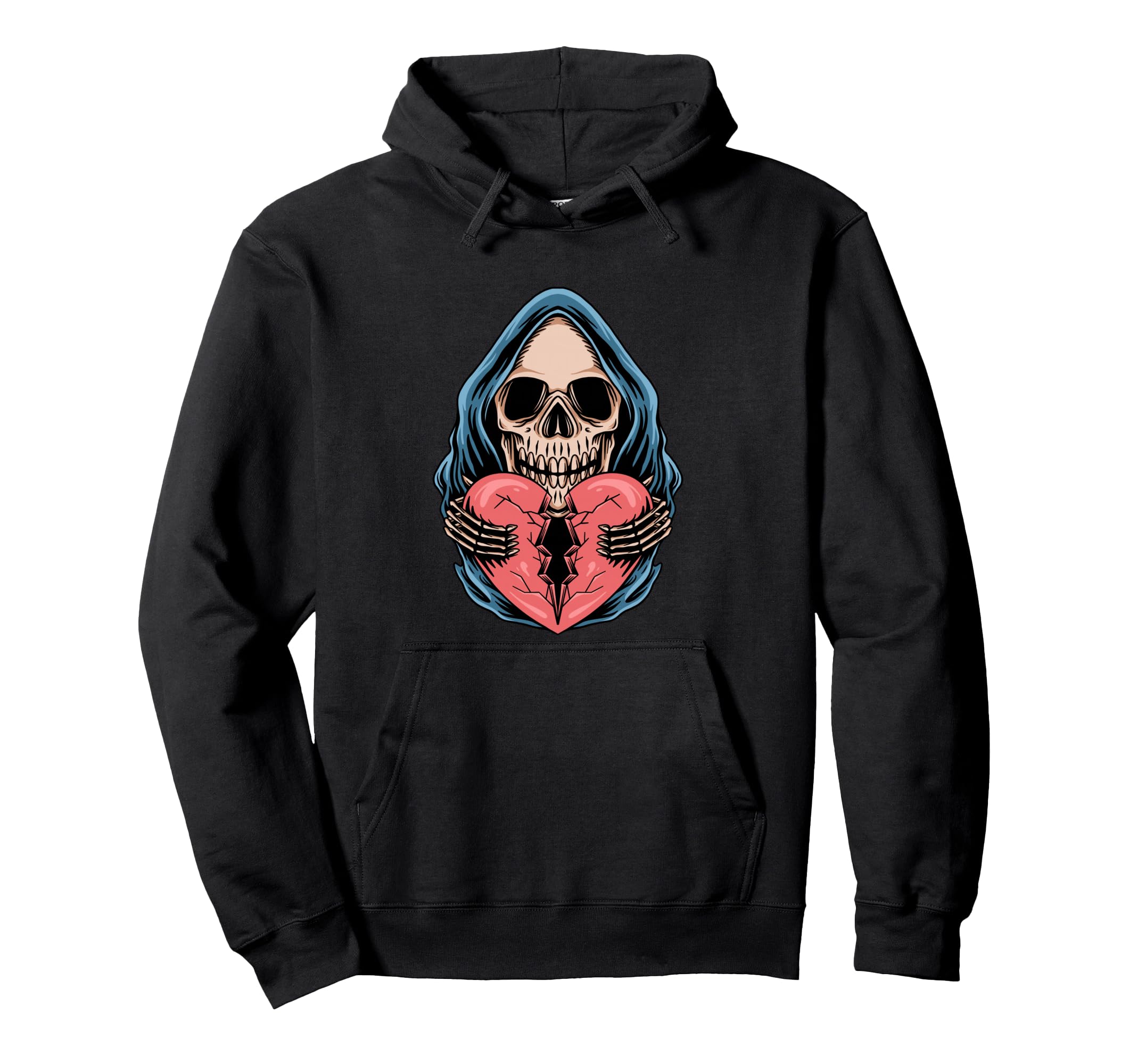 Broken Heart Death Skull Aesthetic Edgy Hoodie - Streetwear Style Unisex - T-Shirt, Sweatshirt, Hoodie