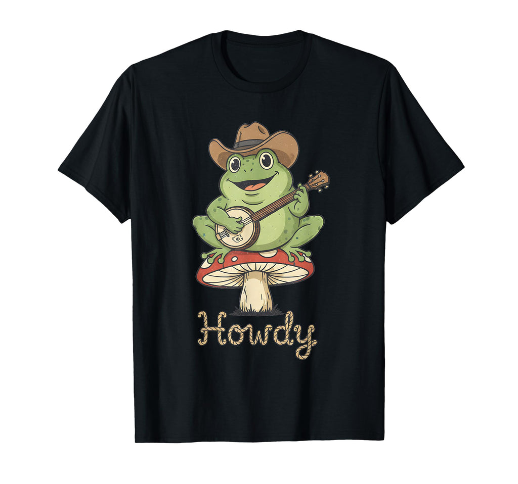 Howdy Frog Banjo Player Cowboy Hat T-Shirt - Aesthetic Graphic for Adults - T-Shirt, Sweatshirt, Hoodie