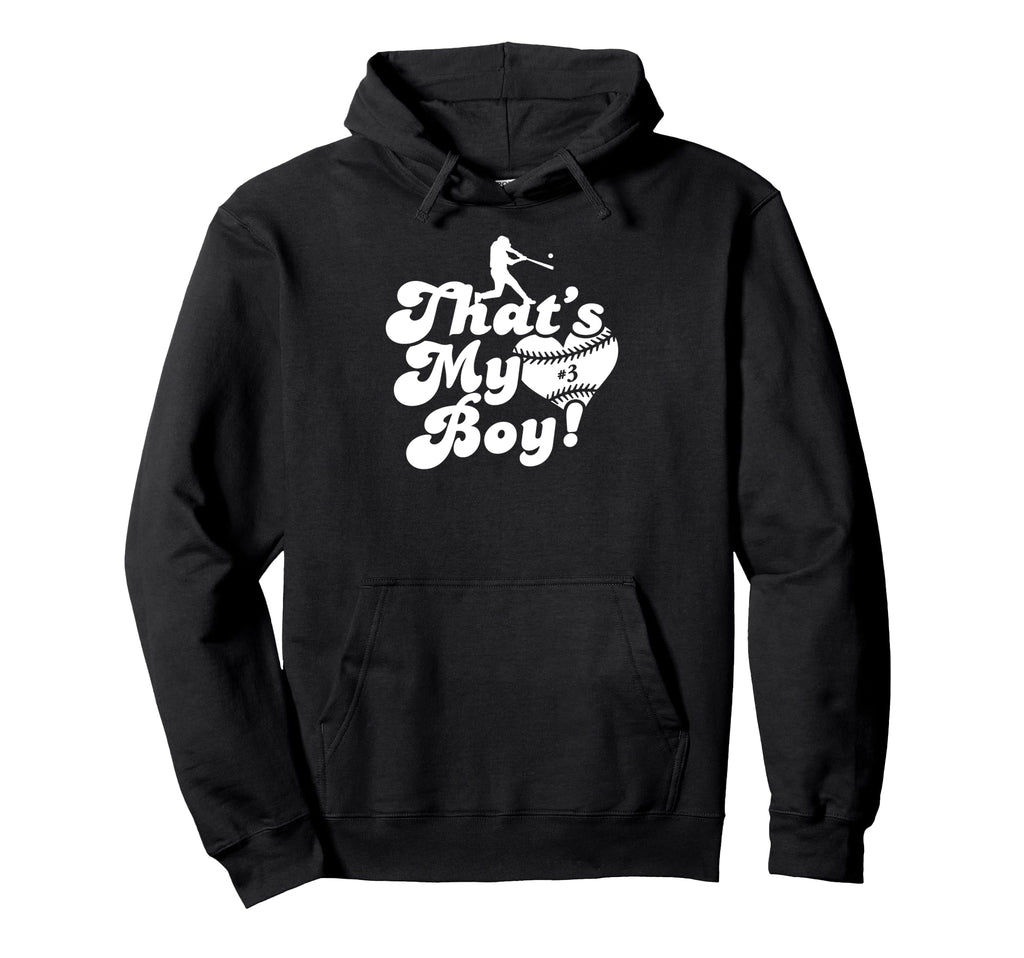 Custom Thats My 3 Jersey Baseball Mom Hoodie - Graphic Print Men Women - T-Shirt, Sweatshirt, Hoodie