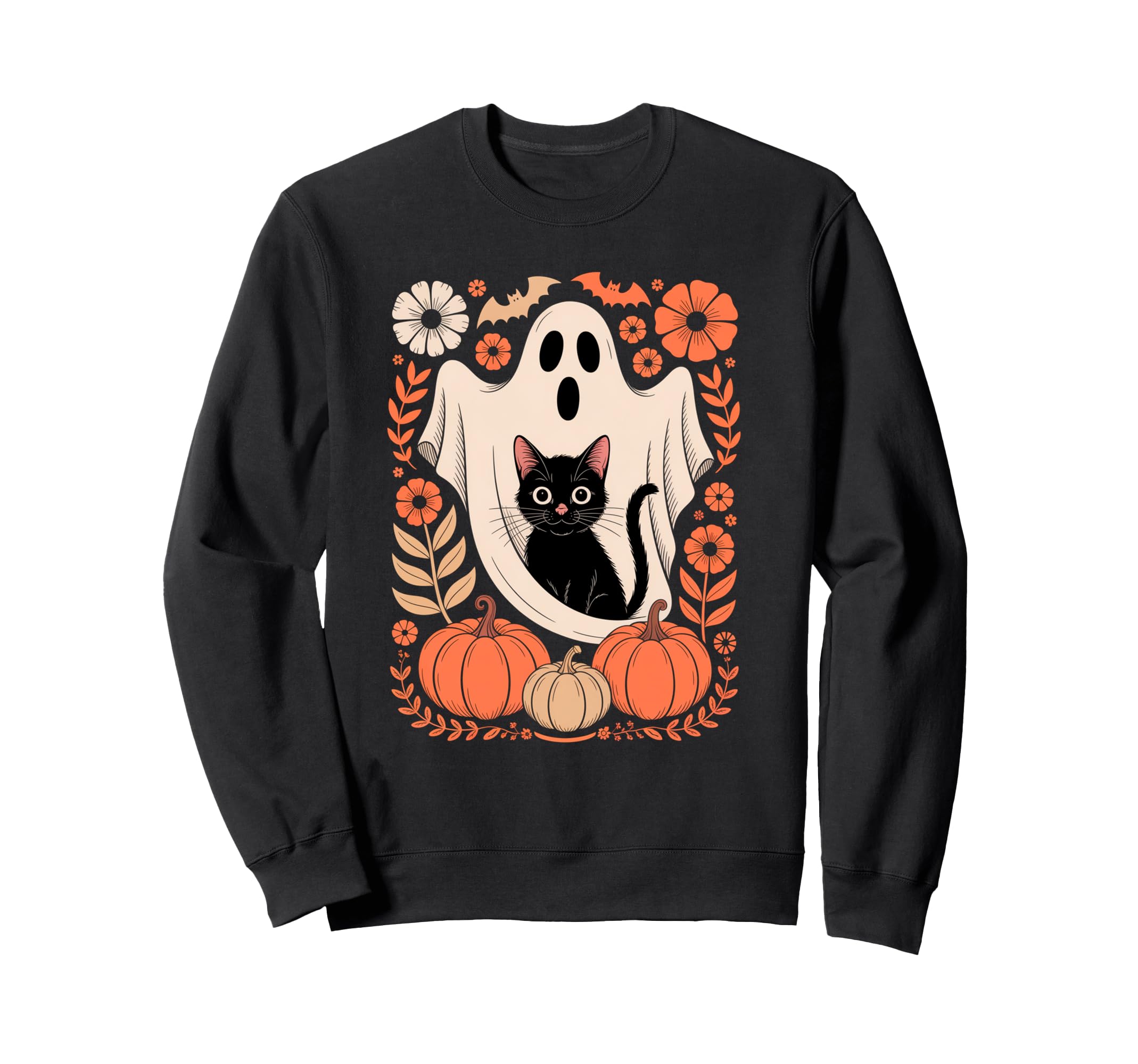 Boho Floral Spooky Ghost Holding Sweatshirt - Minimalist Print Unisex - T-Shirt, Sweatshirt, Hoodie