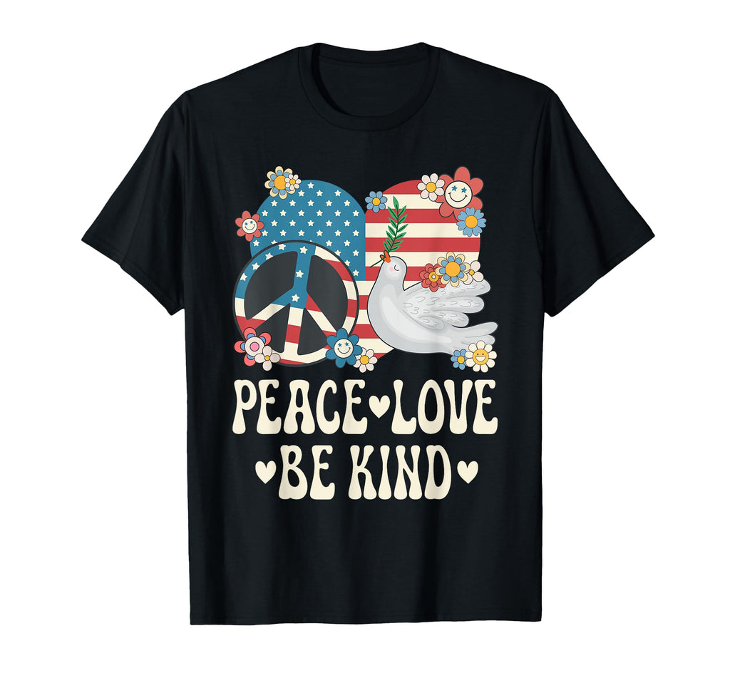 Peace Love Be Kind American Flag T-Shirt - Custom Art Print Men Women - T-Shirt, Sweatshirt, Hoodie
