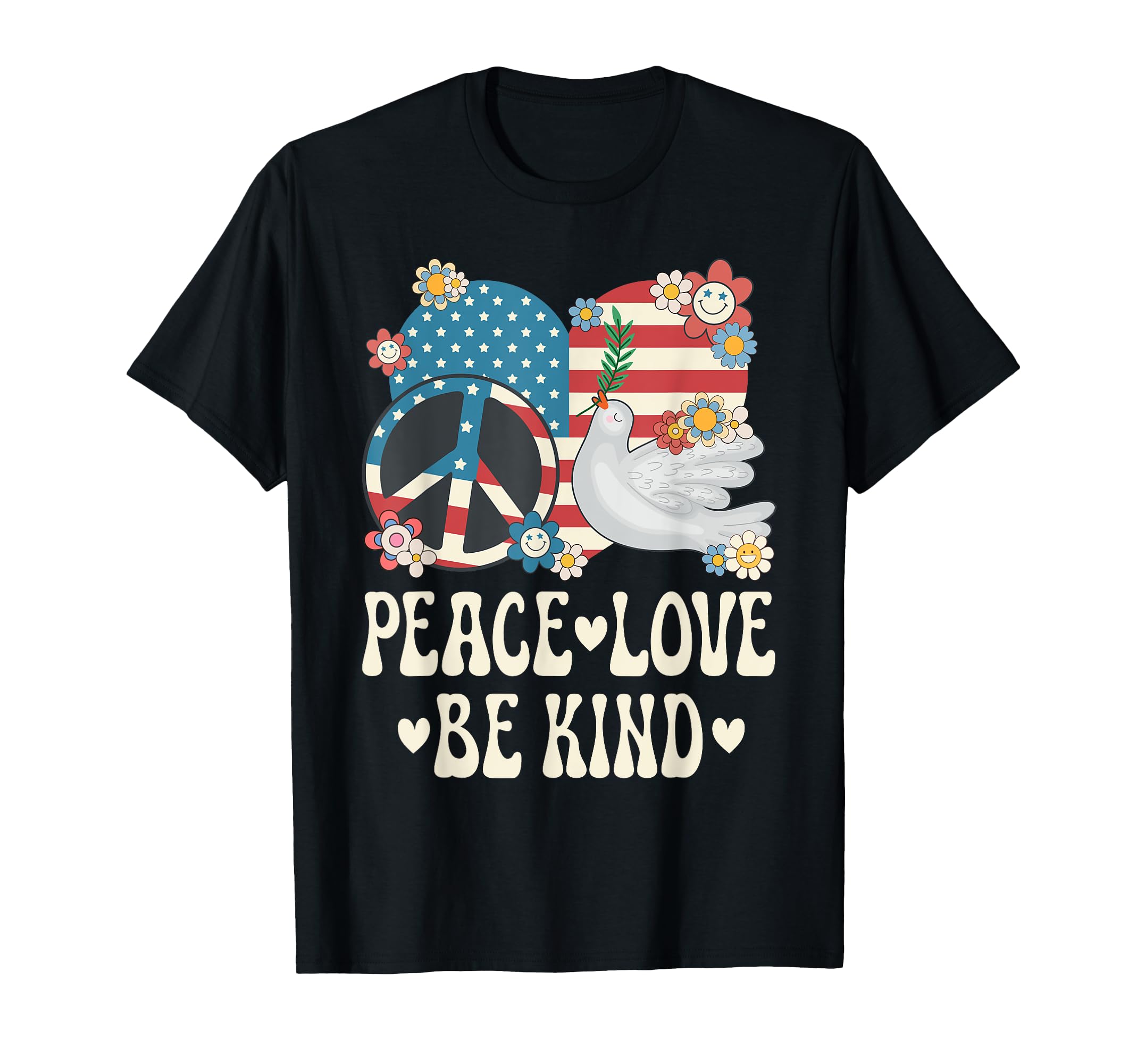 Peace Love Be Kind American Flag T-Shirt - Custom Art Print Men Women - T-Shirt, Sweatshirt, Hoodie