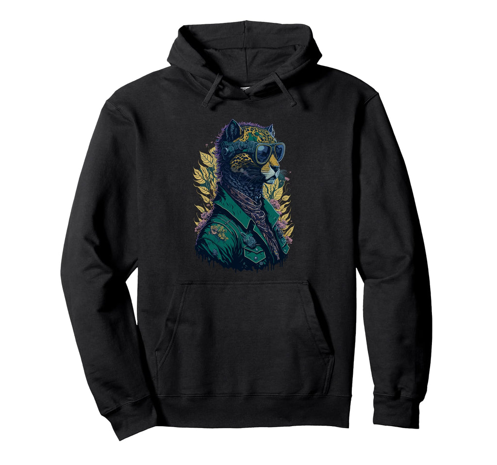 Steampunk Cheetah Leopard Bohemian Biker Hoodie - Unique Graphic for Adults - T-Shirt, Sweatshirt, Hoodie