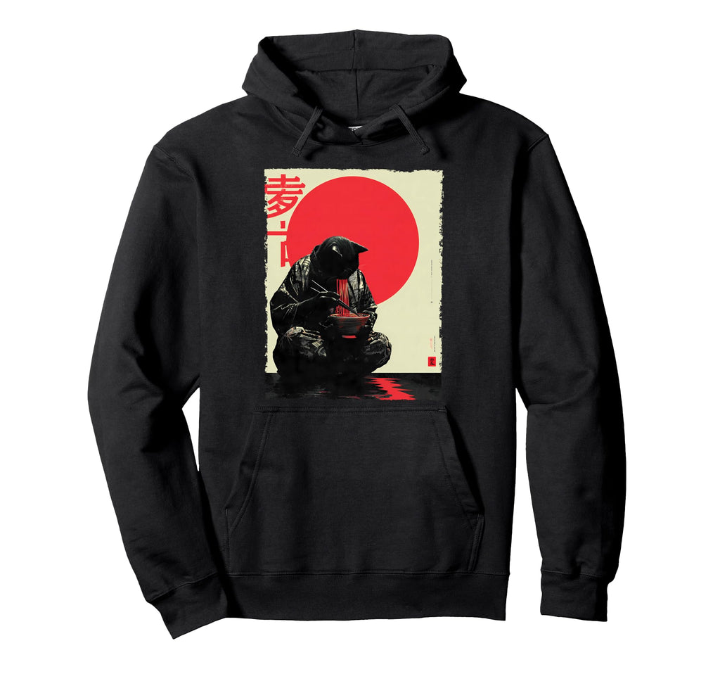 Samurai Cat Ramen Aesthetic Japanese Hoodie - Minimalist Print for Adults - T-Shirt, Sweatshirt, Hoodie