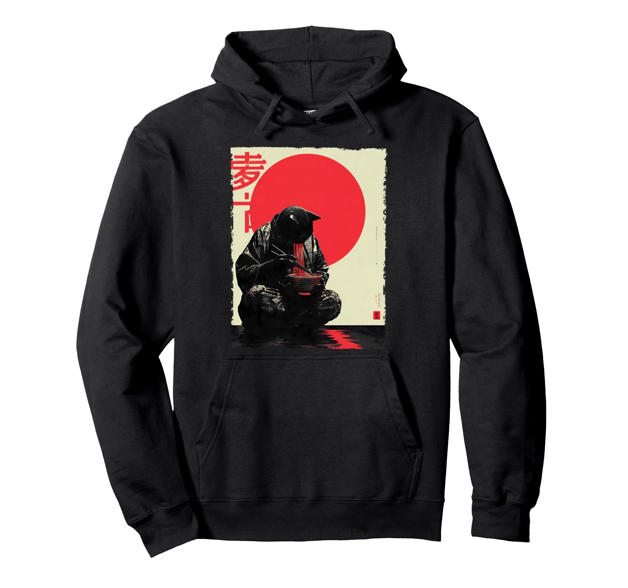Samurai Cat Ramen Aesthetic Japanese Hoodie - Minimalist Print for Adults - T-Shirt, Sweatshirt, Hoodie