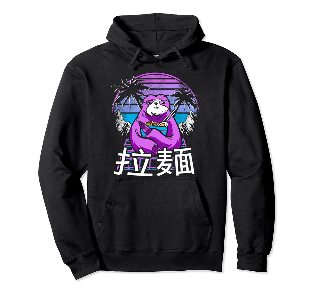 Ramen Sloth 90S Retrowave Sunset 80S Hoodie - Graphic Print Unisex - T-Shirt, Sweatshirt, Hoodie
