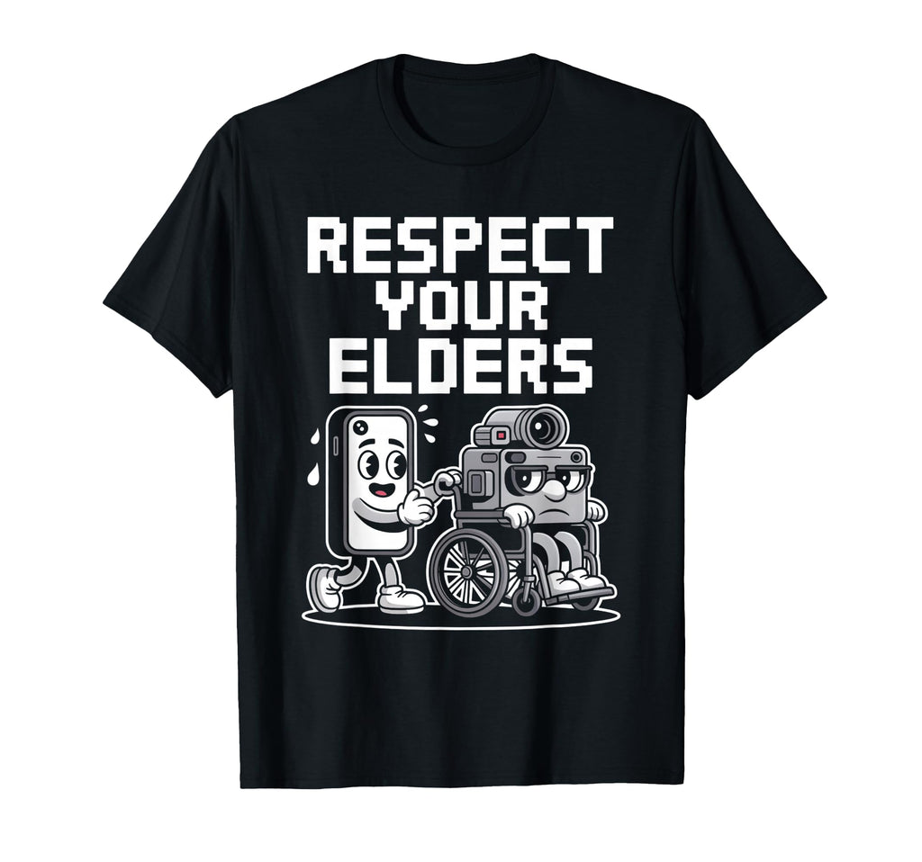 Respect Your Elders Tech Camera T-Shirt - Fun Novelty Design for Adults - T-Shirt, Sweatshirt, Hoodie