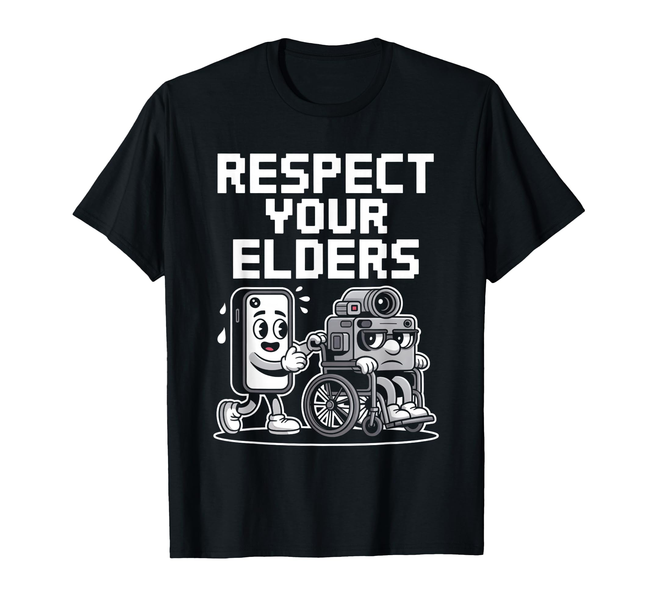 Respect Your Elders Tech Camera T-Shirt - Fun Novelty Design for Adults - T-Shirt, Sweatshirt, Hoodie