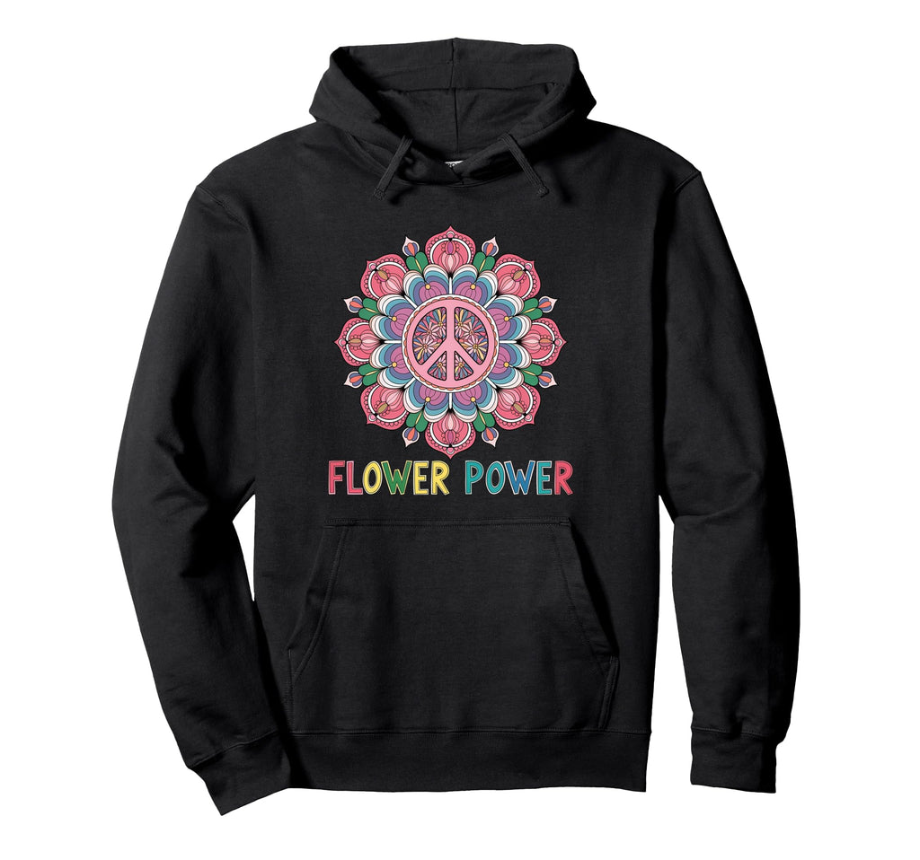 Flower Power Peace Sign Boho Hippie Hoodie - Fun Novelty Design for Adults - T-Shirt, Sweatshirt, Hoodie