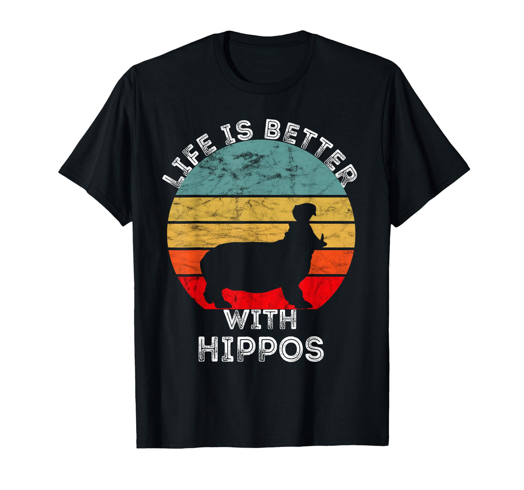 Life Is Better Hippos Zoo Animal Sunset T-Shirt - Custom Art Print Unisex - T-Shirt, Sweatshirt, Hoodie