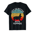 Life Is Better Hippos Zoo Animal Sunset T-Shirt - Custom Art Print Unisex - T-Shirt, Sweatshirt, Hoodie