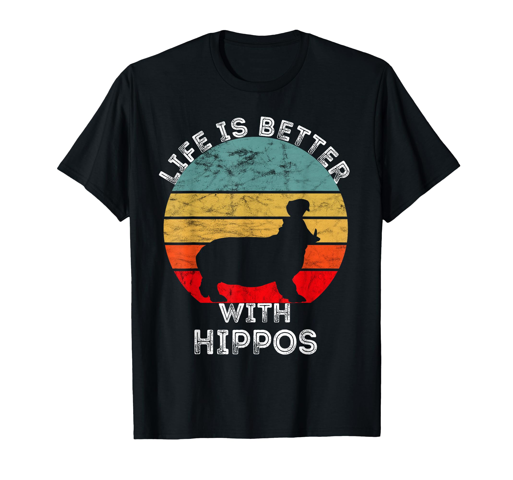 Life Is Better Hippos Zoo Animal Sunset T-Shirt - Custom Art Print Unisex - T-Shirt, Sweatshirt, Hoodie