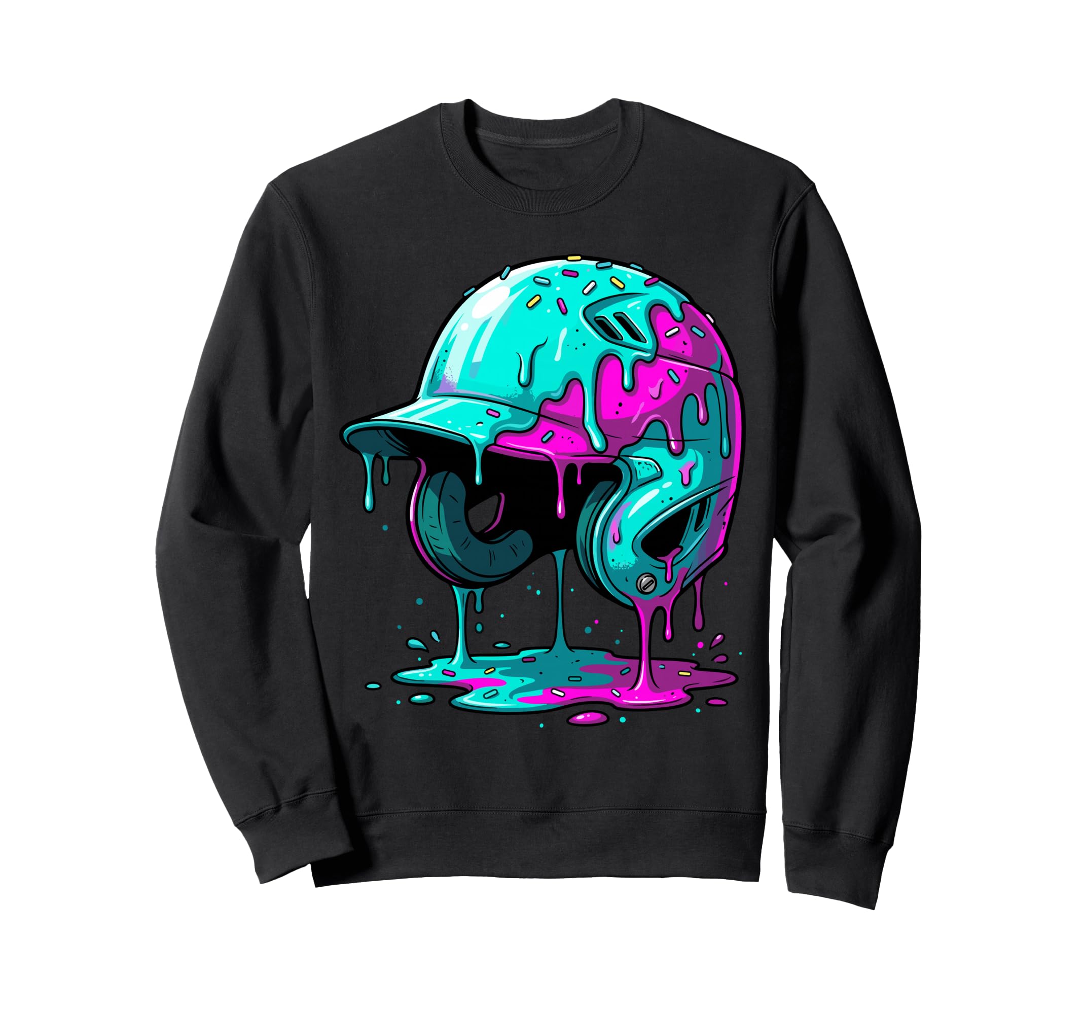 Ice Cream Drip Baseball Helmet Sweatshirt - Casual Everyday Wear Men Women - T-Shirt, Sweatshirt, Hoodie