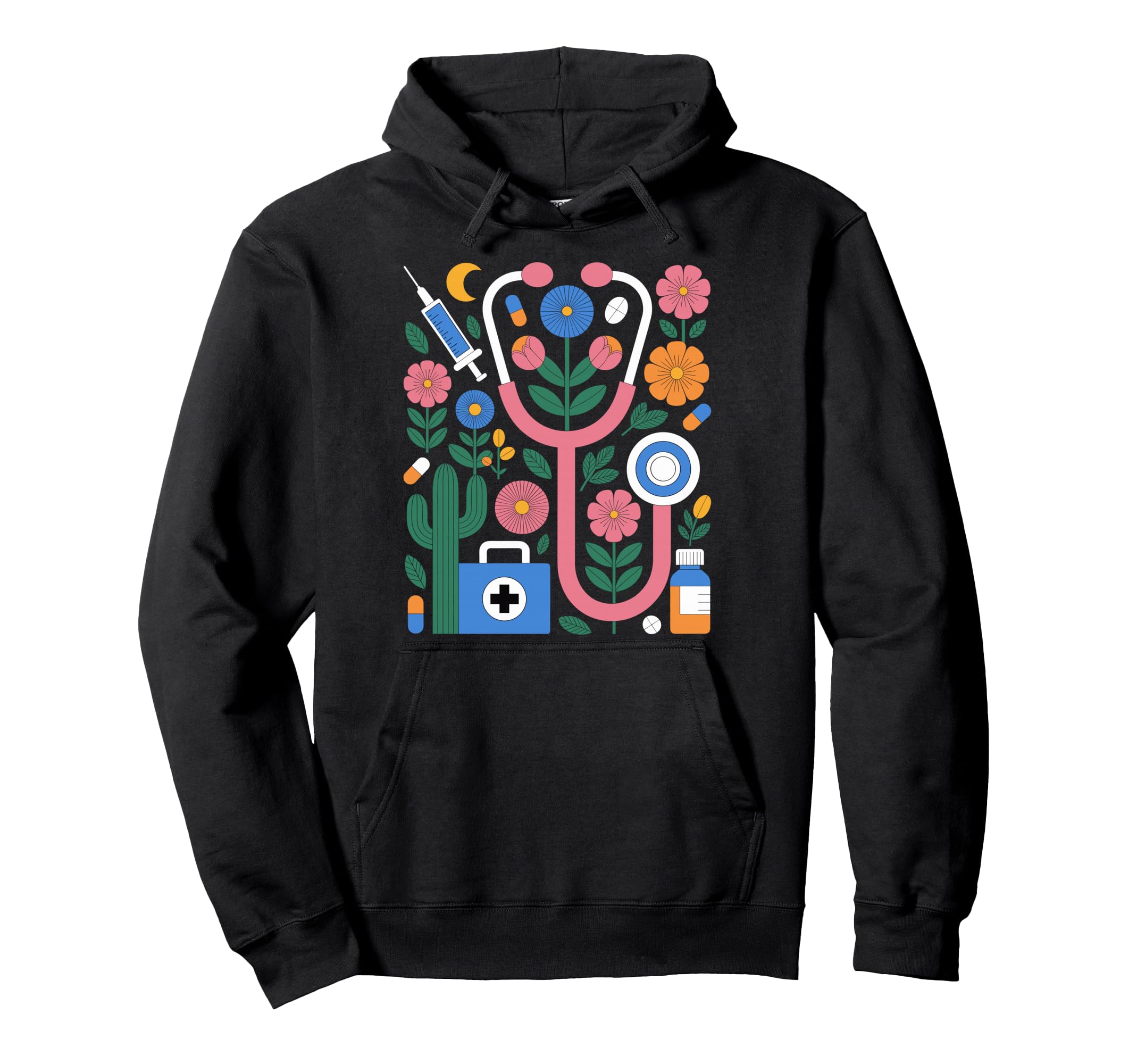 Floral Stethoscope Medical Nurse Mom Hoodie - Aesthetic Graphic Unisex - T-Shirt, Sweatshirt, Hoodie