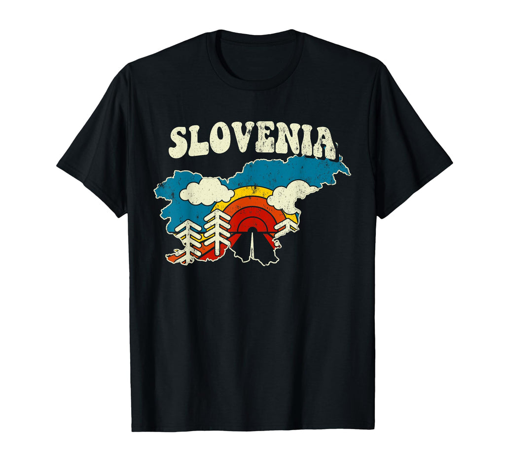 Slovenia Slovenian Country Rainbow 70S Map T-Shirt - Graphic Print Unisex - T-Shirt, Sweatshirt, Hoodie