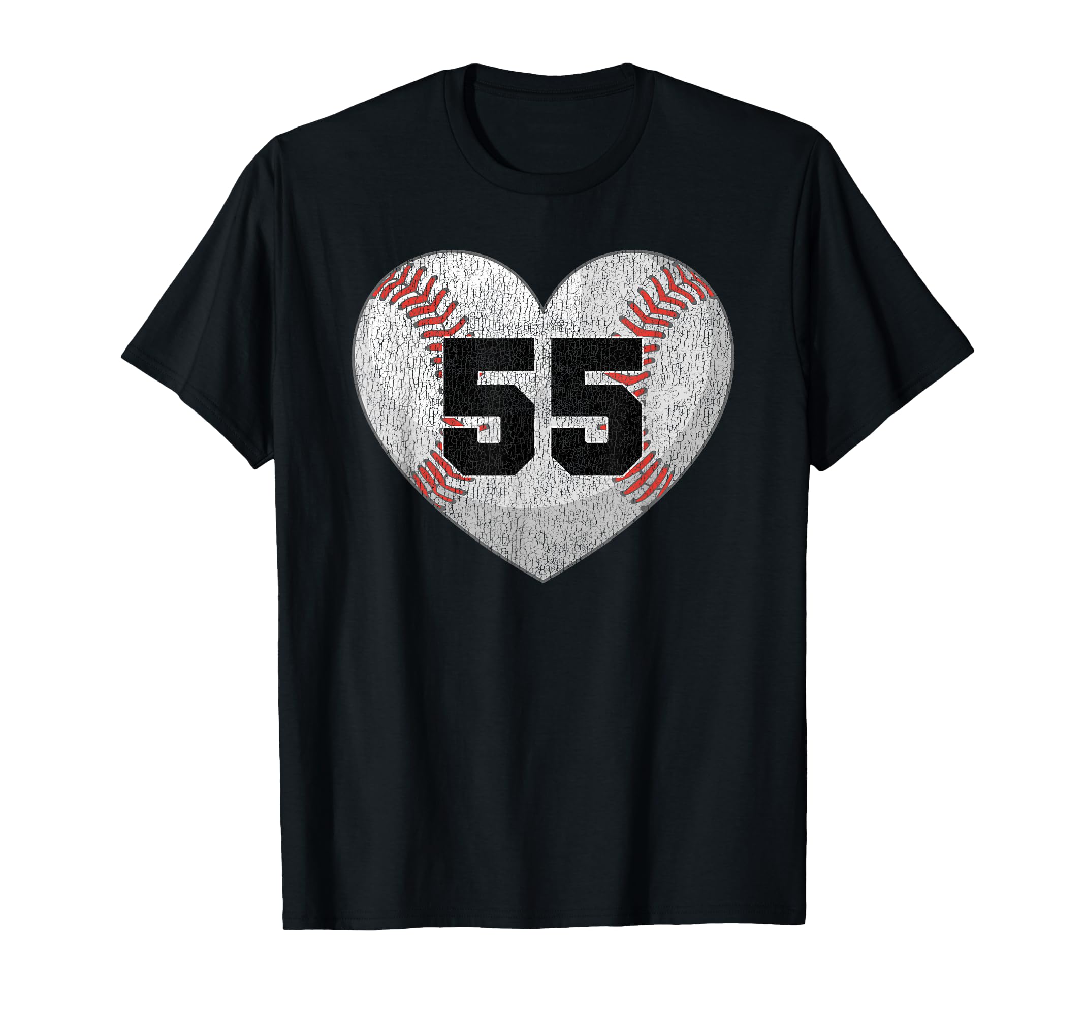 Baseball Number 55 Distressed Heart T-Shirt - Fun Novelty Design Men Women - T-Shirt, Sweatshirt, Hoodie