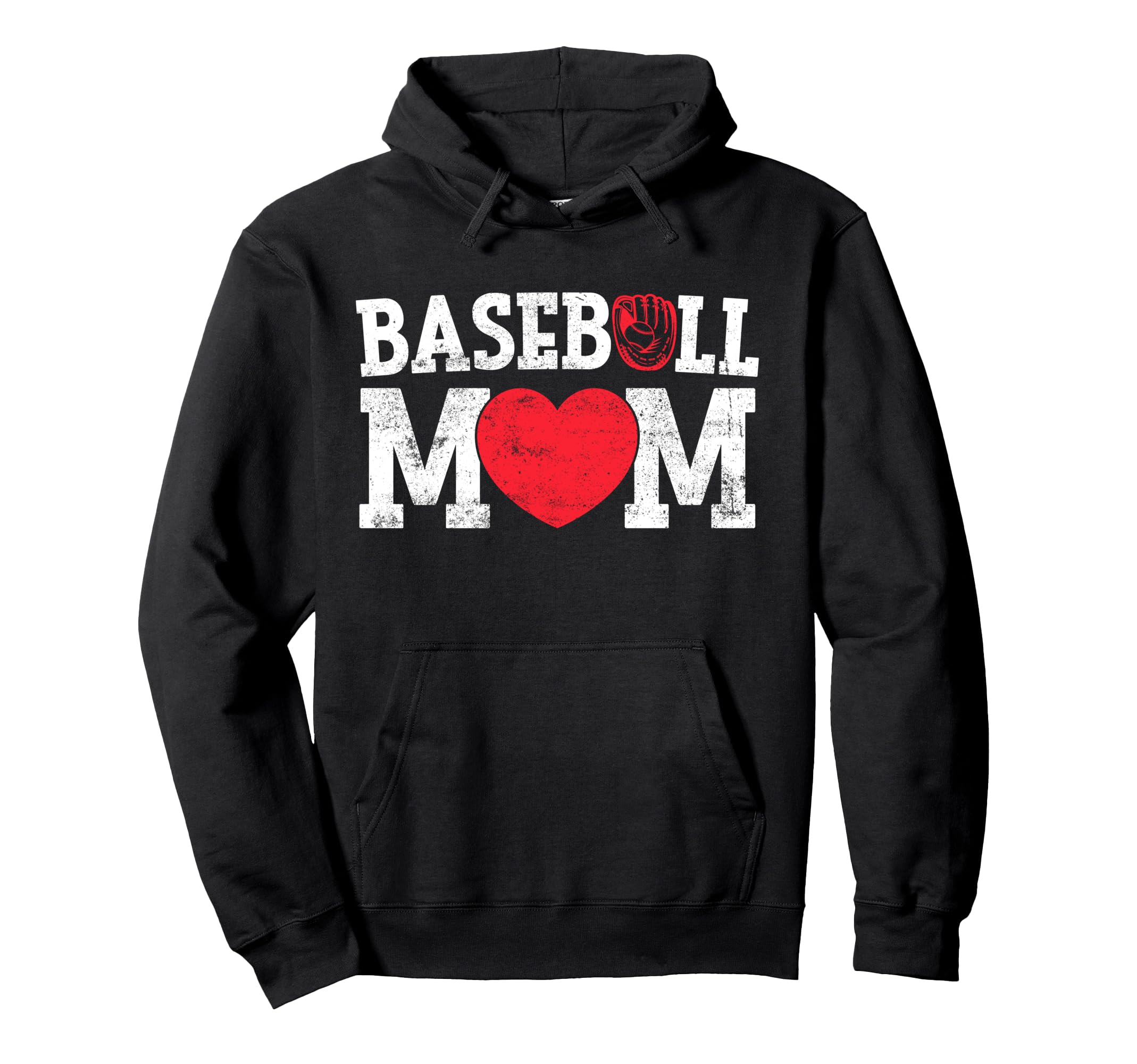 Heart Love Baseball Mom Mama Happy Hoodie - Novelty Apparel for Adults - T-Shirt, Sweatshirt, Hoodie