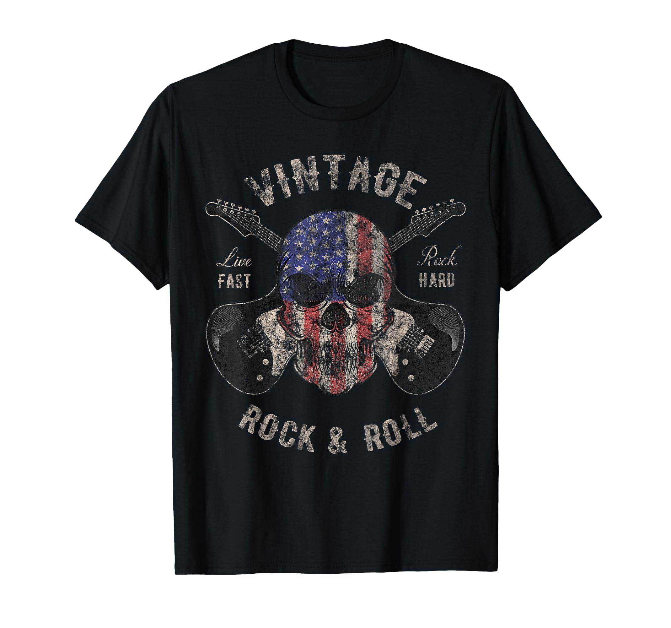 American Flag Guitar Rock And Roll T-Shirt - Custom Art Print Men Women - T-Shirt, Sweatshirt, Hoodie