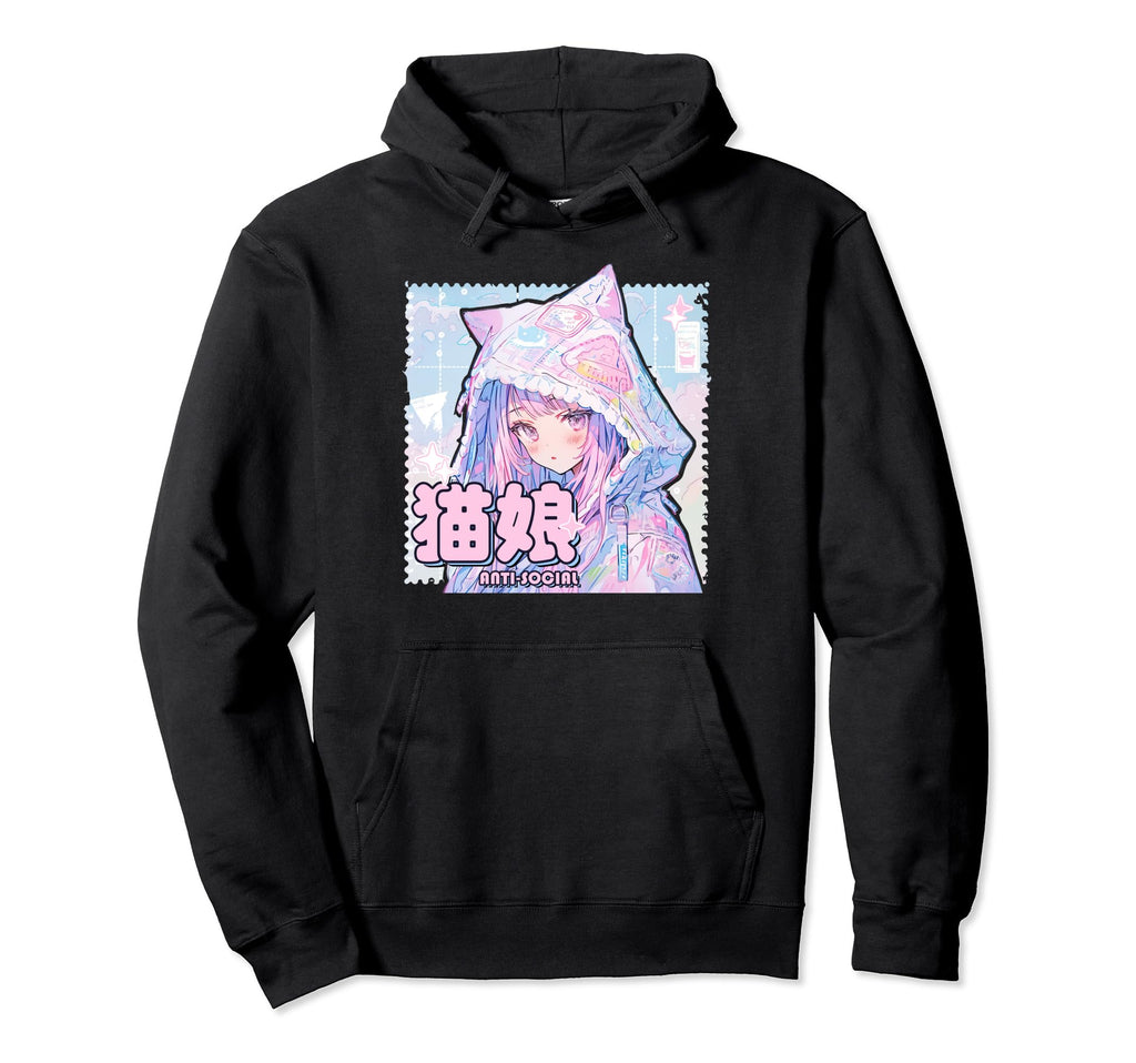 Anti Social Neko Anime Y2K Kawaii Hoodie - Casual Everyday Wear Men Women - T-Shirt, Sweatshirt, Hoodie
