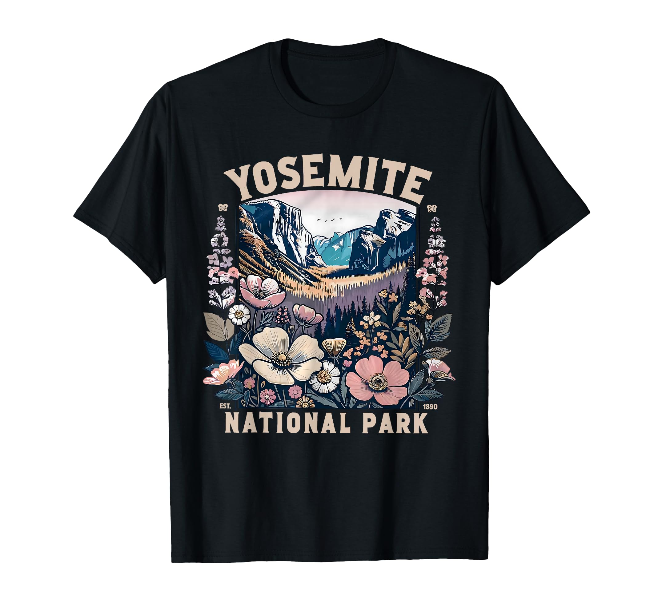 Yosemite National Park Floral T-Shirt - Fun Novelty Design for Adults - T-Shirt, Sweatshirt, Hoodie