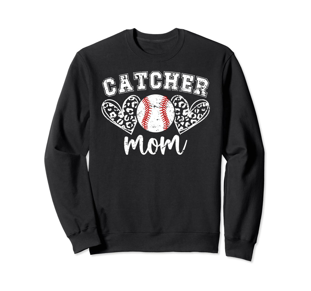 Baseball Catcher Mom Hearts Sweatshirt - Casual Everyday Wear for Adults - T-Shirt, Sweatshirt, Hoodie