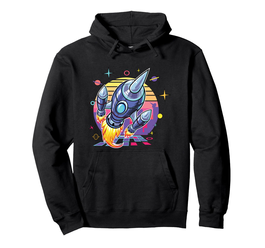 Synthwave Spaceship Rocket Vaporwave Hoodie - Graphic Print for Adults - T-Shirt, Sweatshirt, Hoodie