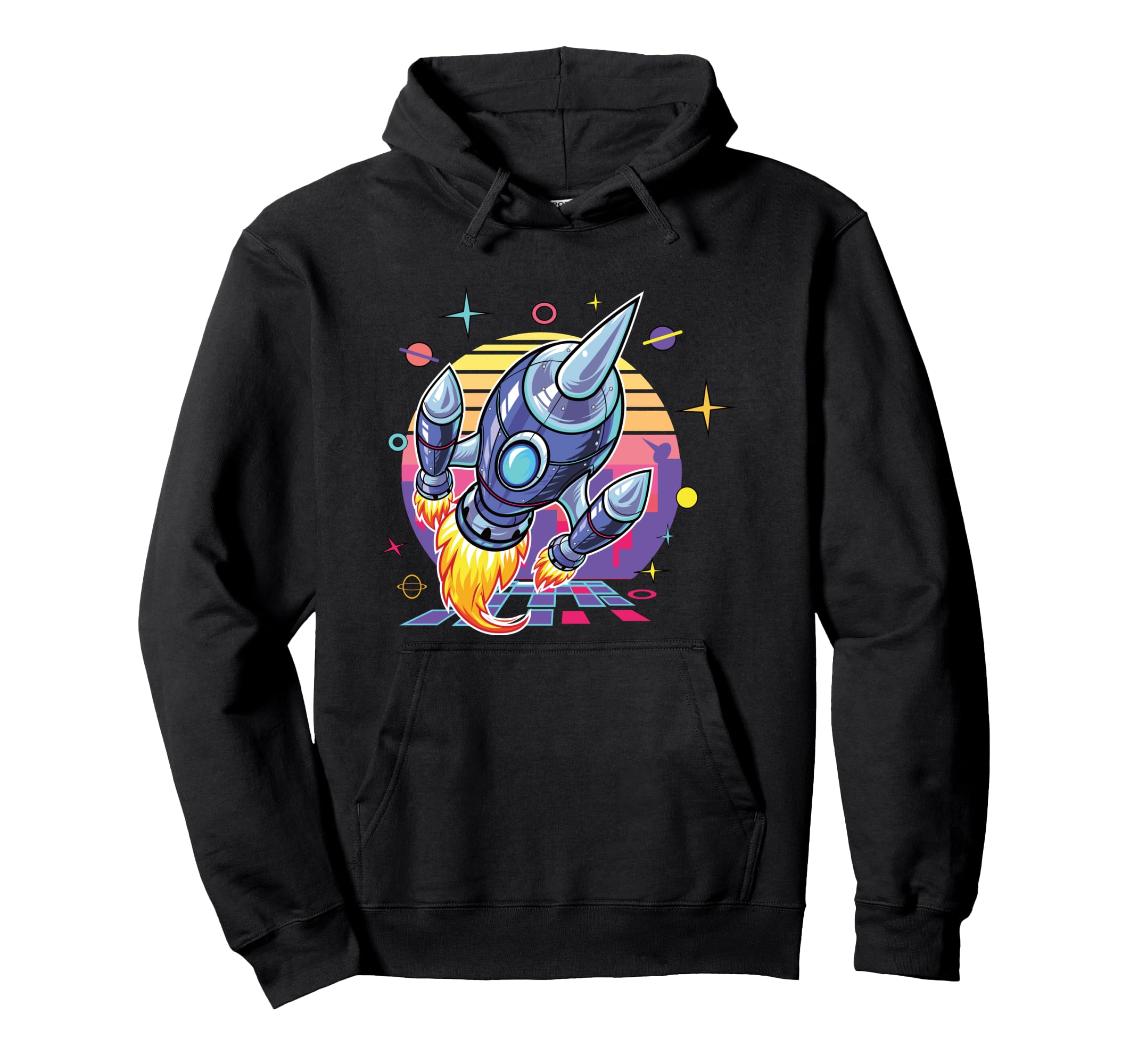 Synthwave Spaceship Rocket Vaporwave Hoodie - Graphic Print for Adults - T-Shirt, Sweatshirt, Hoodie
