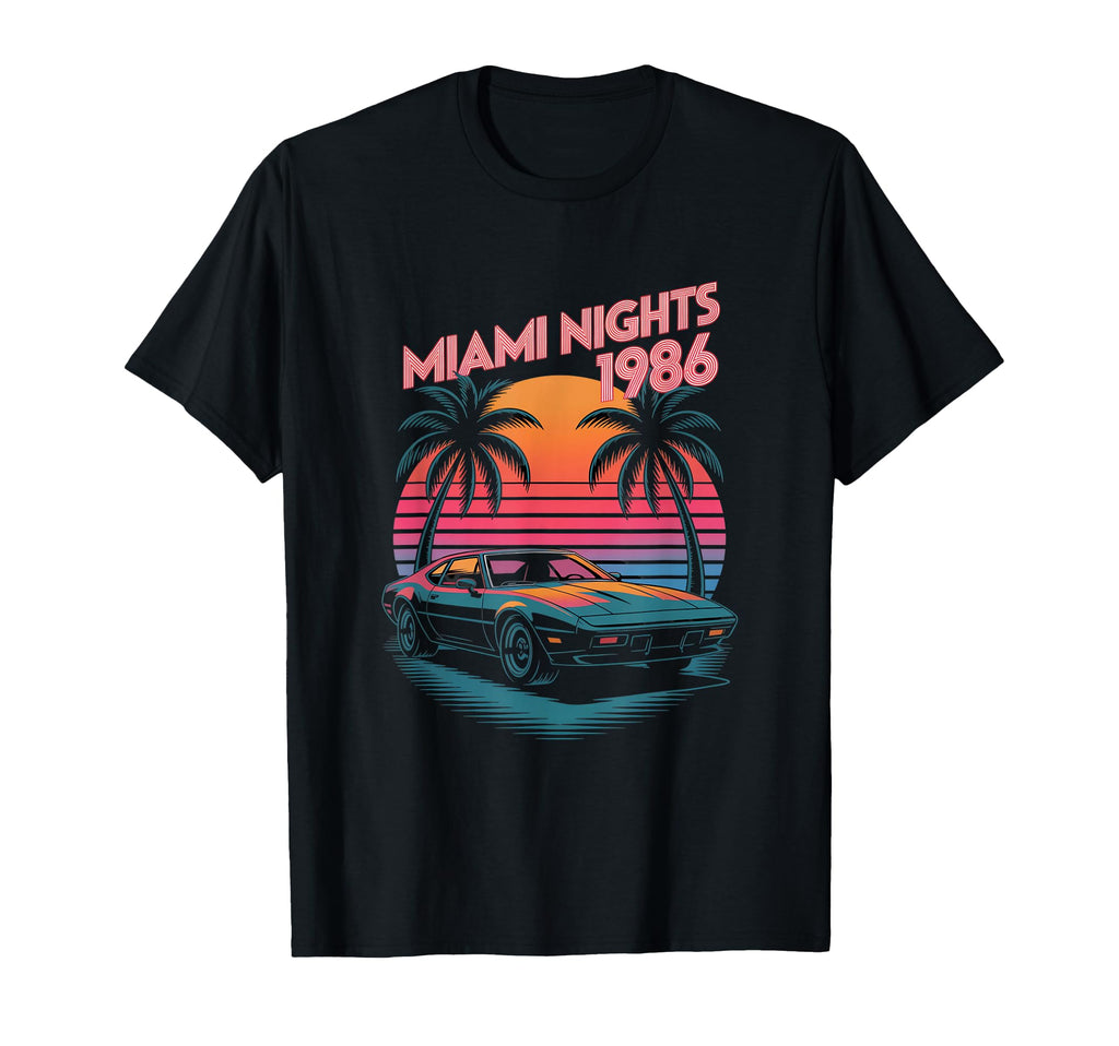 Miami Nights 1986 Synthwave Sunset T-Shirt - Casual Everyday Wear Unisex - T-Shirt, Sweatshirt, Hoodie