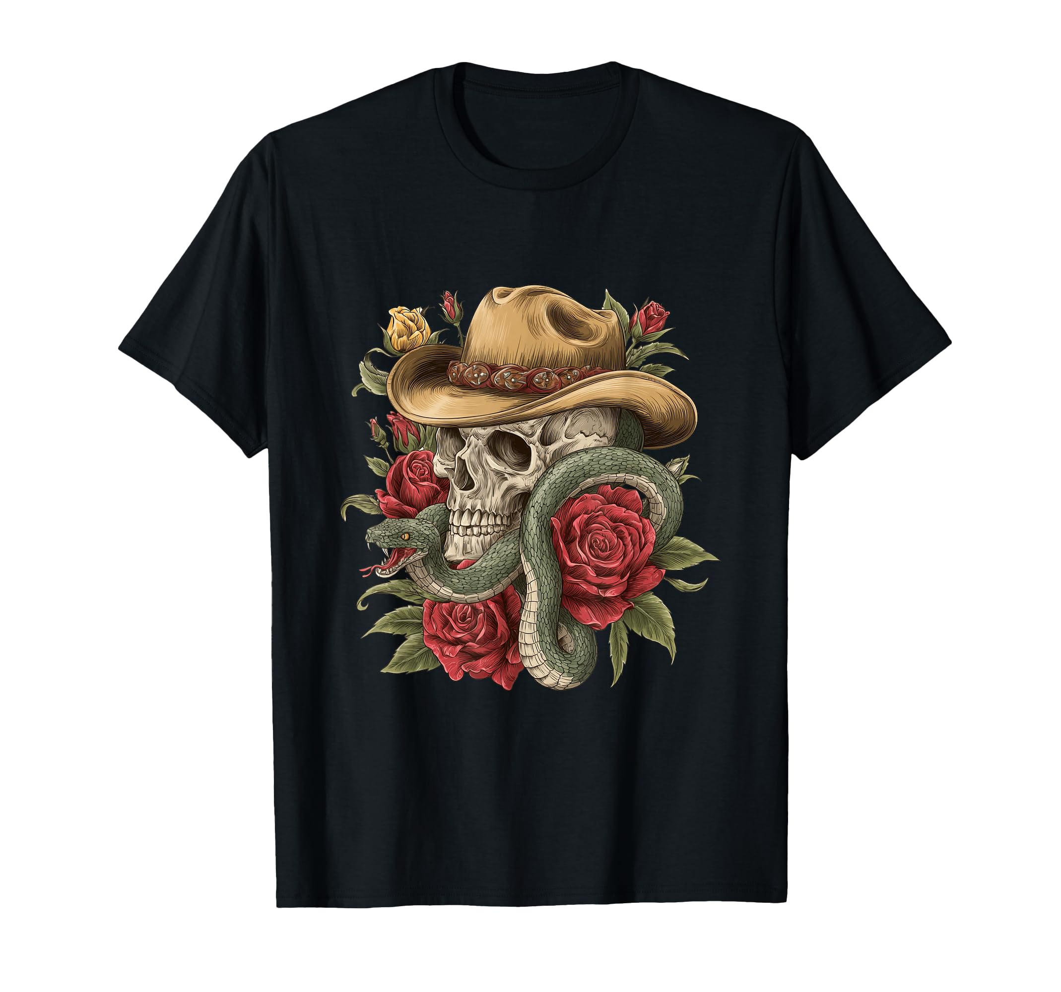 Aesthetic Western Skull Snake Cowboy Rose T-Shirt - Novelty Apparel Unisex - T-Shirt, Sweatshirt, Hoodie