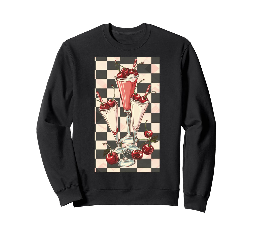 50S Diner Inspired Cherry Pattern Cherry Sweatshirt - Graphic Print Unisex - T-Shirt, Sweatshirt, Hoodie